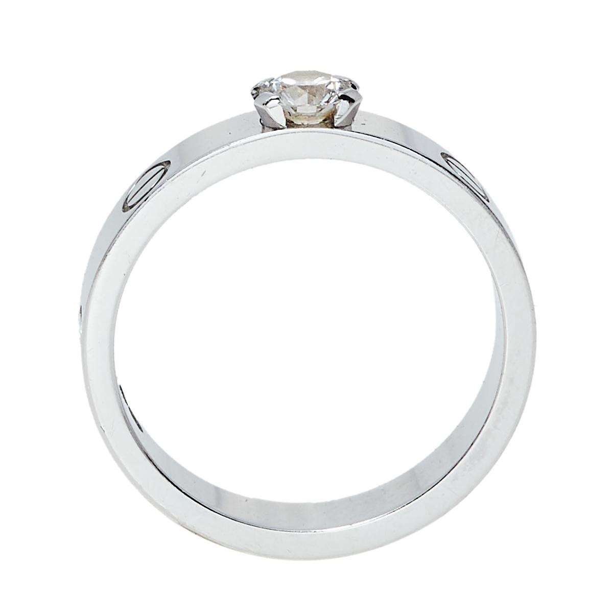Cartier Love Solitaire 0.23ct Diamond 18K White Gold Band Ring In Fair Condition In Dubai, Al Qouz 2