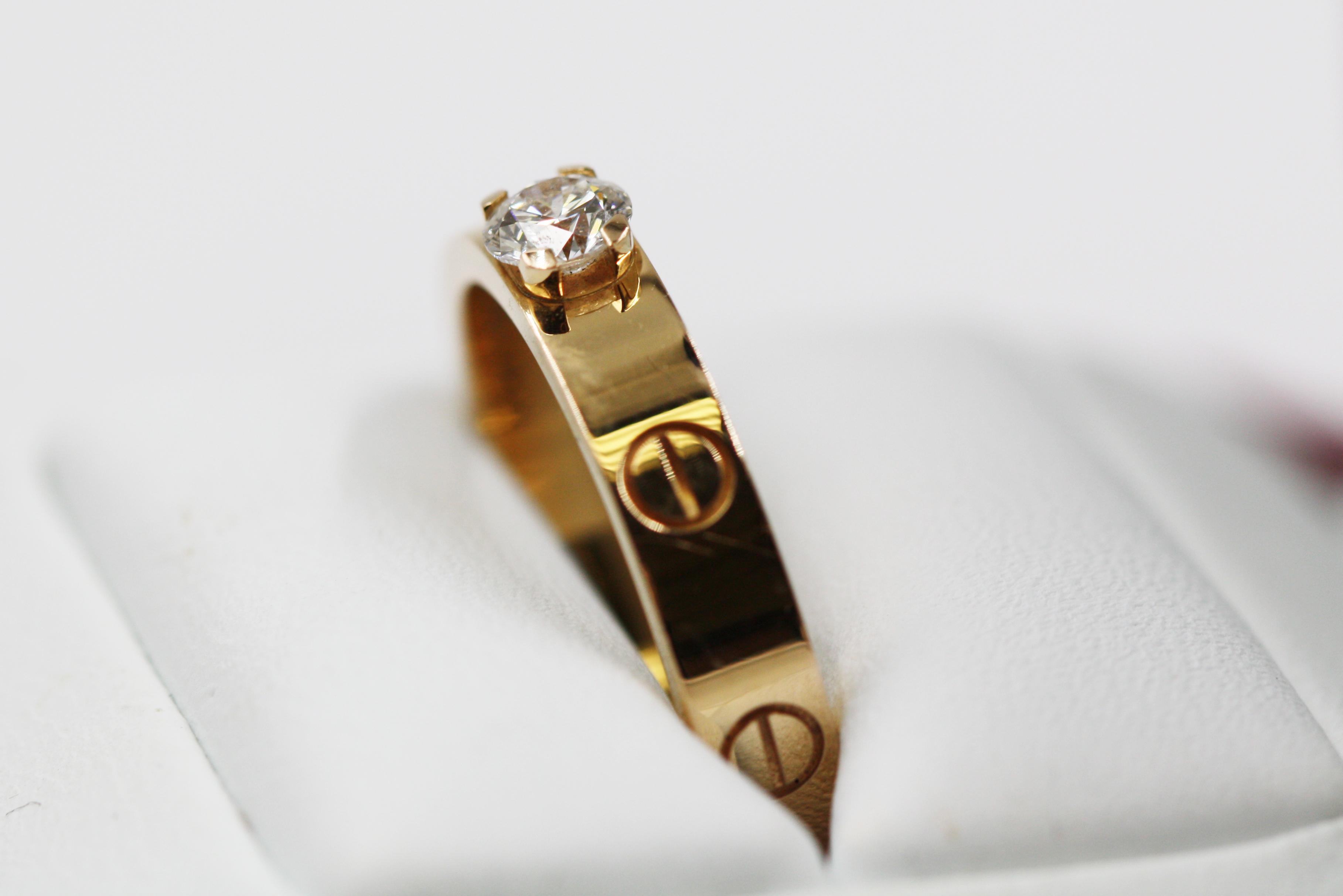 Cartier Love Solitaire Pink Gold Diamond Ring In Excellent Condition For Sale In New York, NY