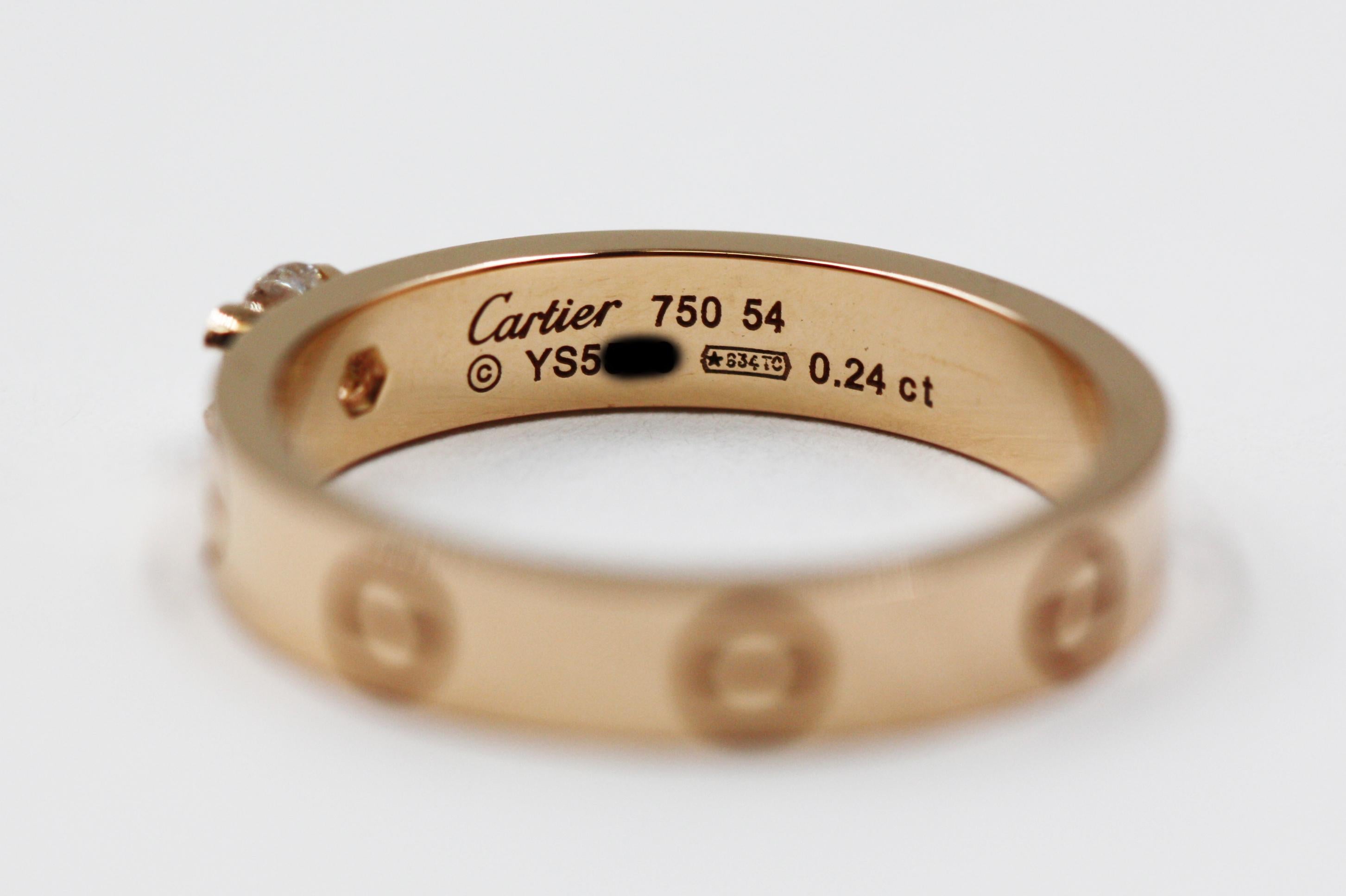 Cartier Love Solitaire Pink Gold Diamond Ring For Sale 1