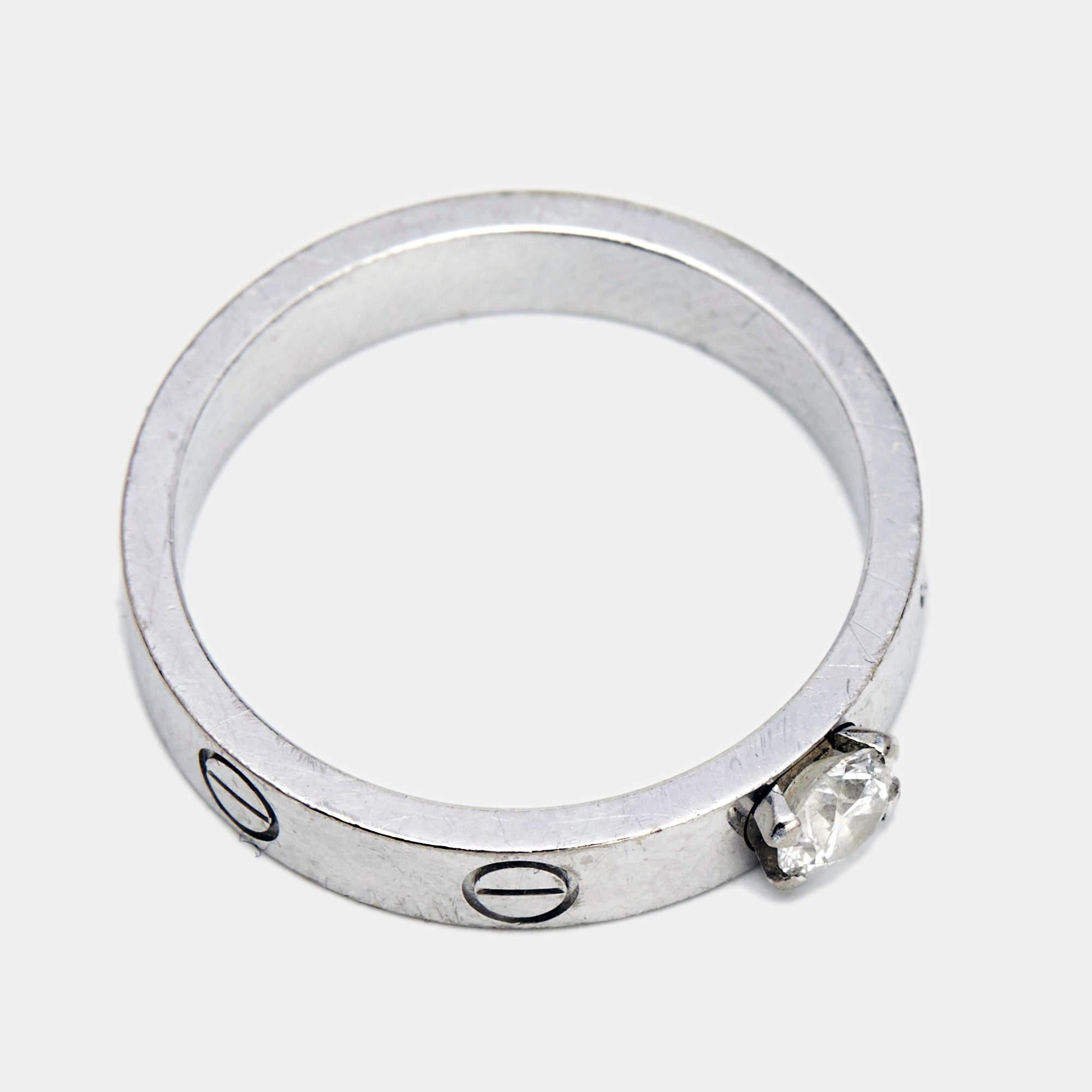 Cartier Love Solitare Diamant-Ring aus 18 Karat Weißgold, Größe 54 (Ungeschliffen) im Angebot