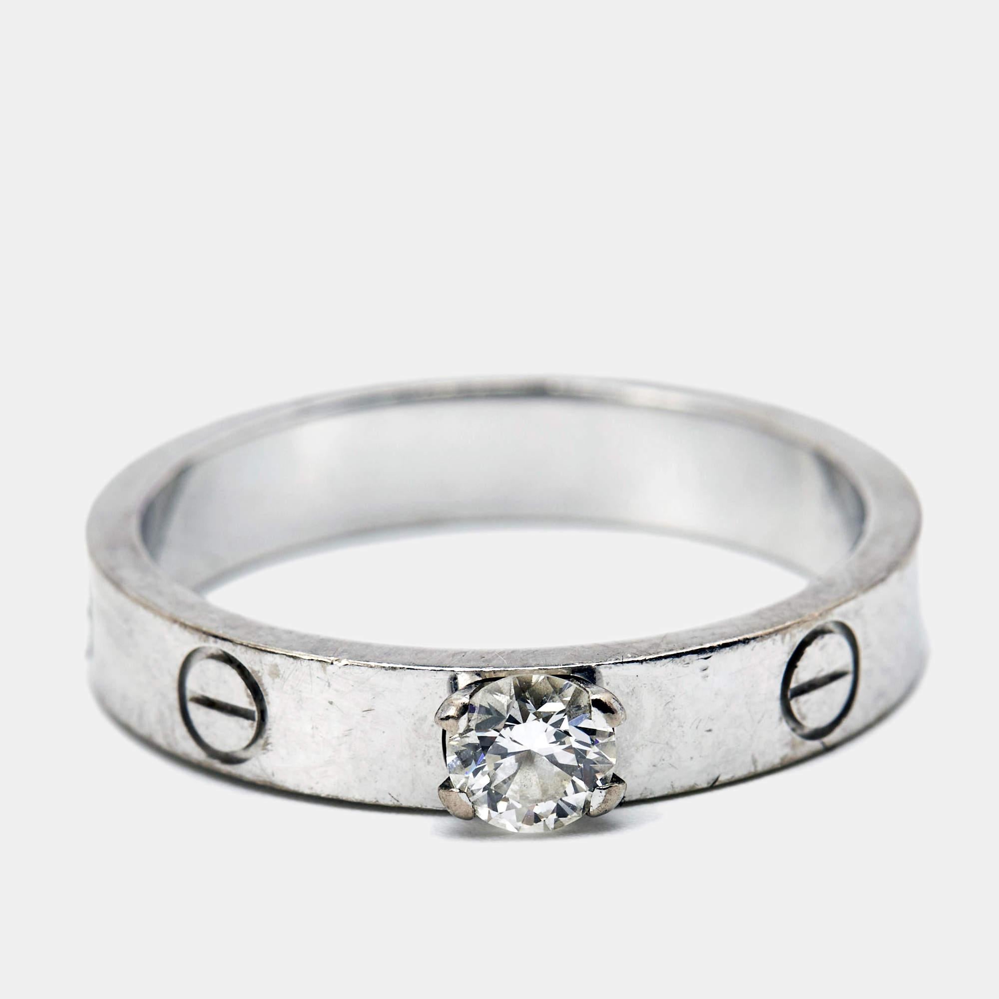 Cartier Love Solitare Diamond 18k White Gold Ring Size 54 1