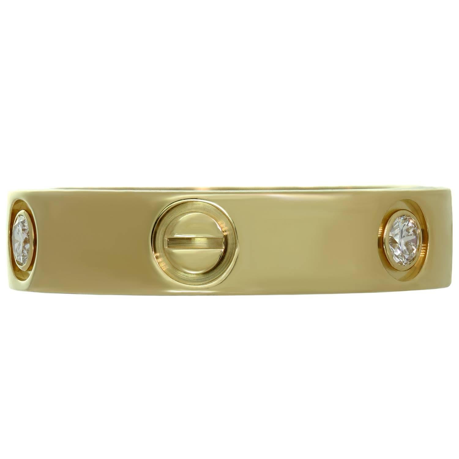 Cartier Love Three Diamond Yellow Gold Band Ring 1