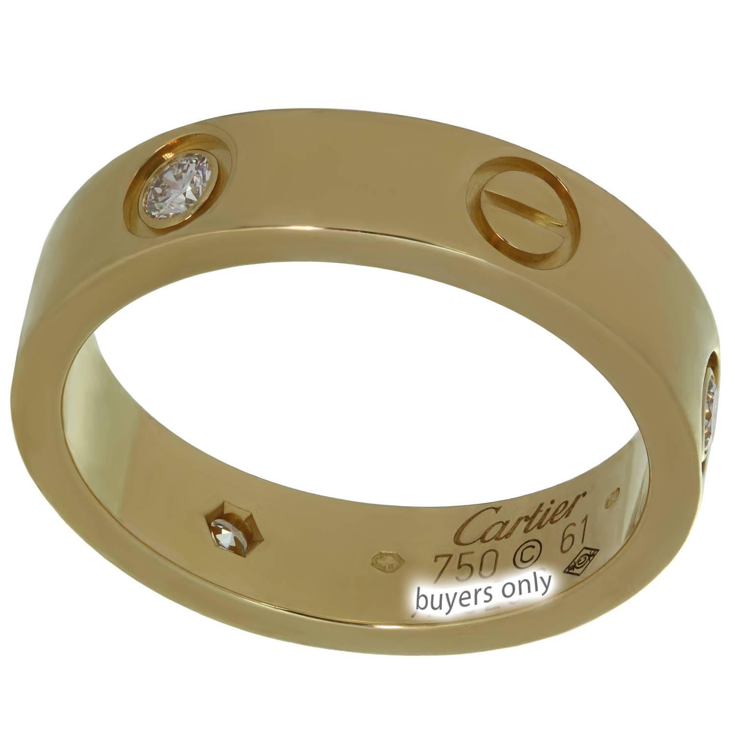 Cartier Love Three Diamond Yellow Gold Band Ring 2