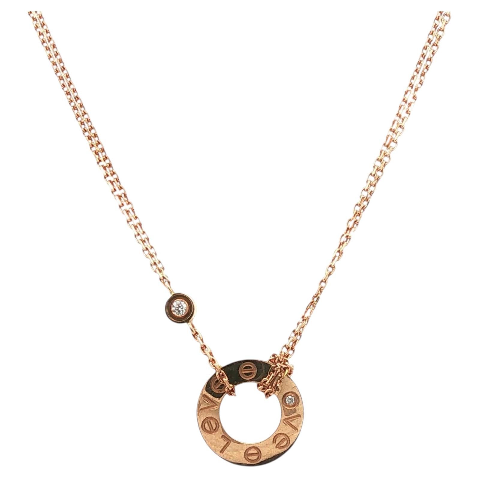 Cartier LOVE Two Diamond 18 Karat Rose Gold Pendant Link Necklace