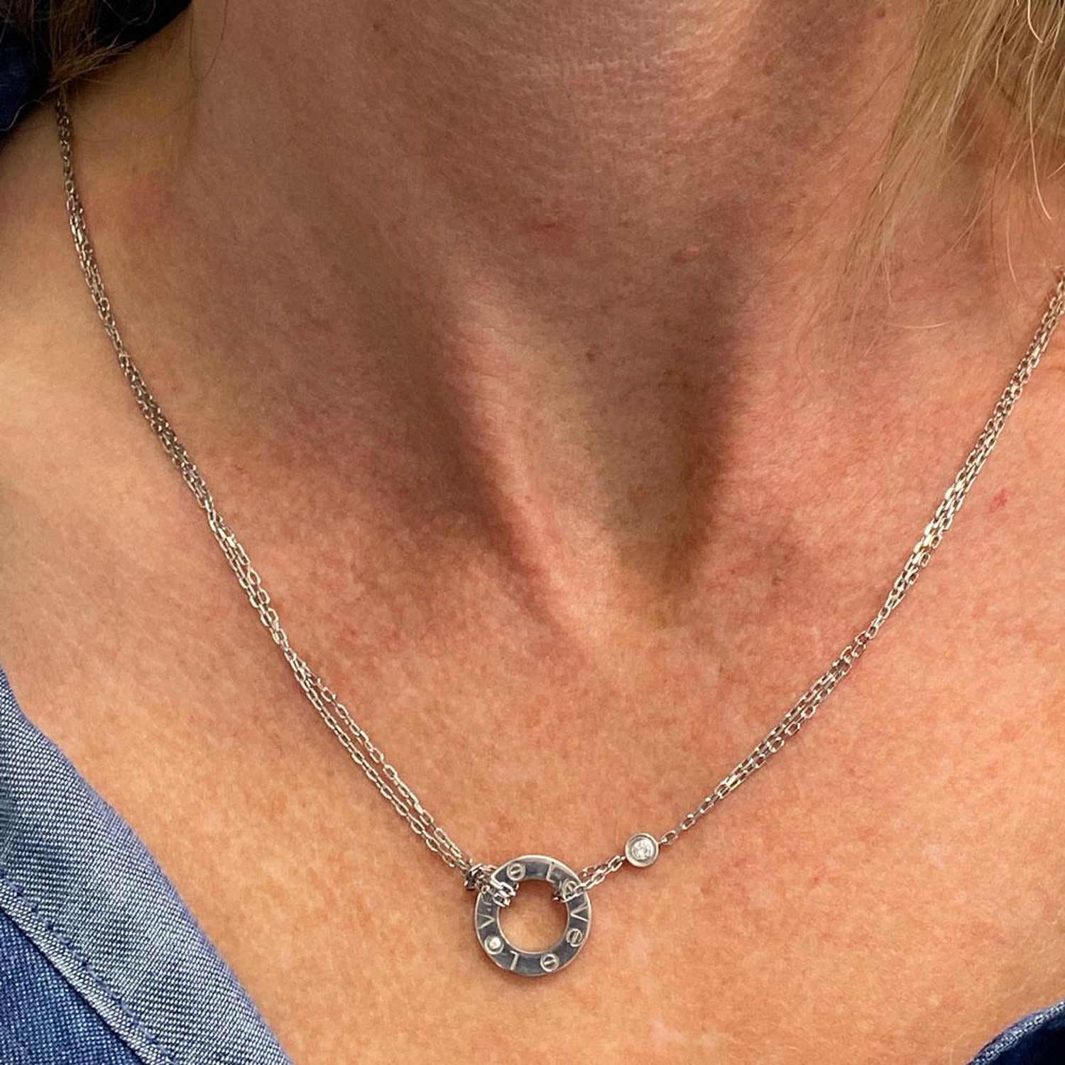 Cartier Love Two Diamond 18 Karat White Gold Pendant Necklace At 1stdibs Cartier Love Necklace Two Diamonds Cartier Love Necklace 2 Diamonds Cartier Love Necklace On Neck