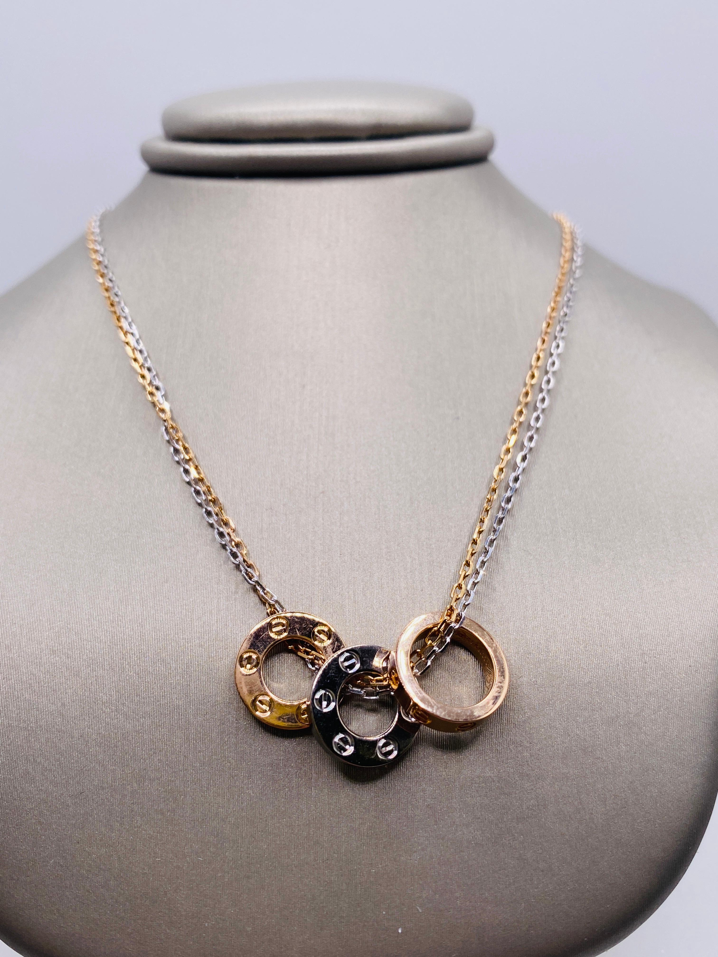 Cartier Love Two-Tone Diamond 3-Hoop Pendant Necklace In Good Condition In DALLAS, TX