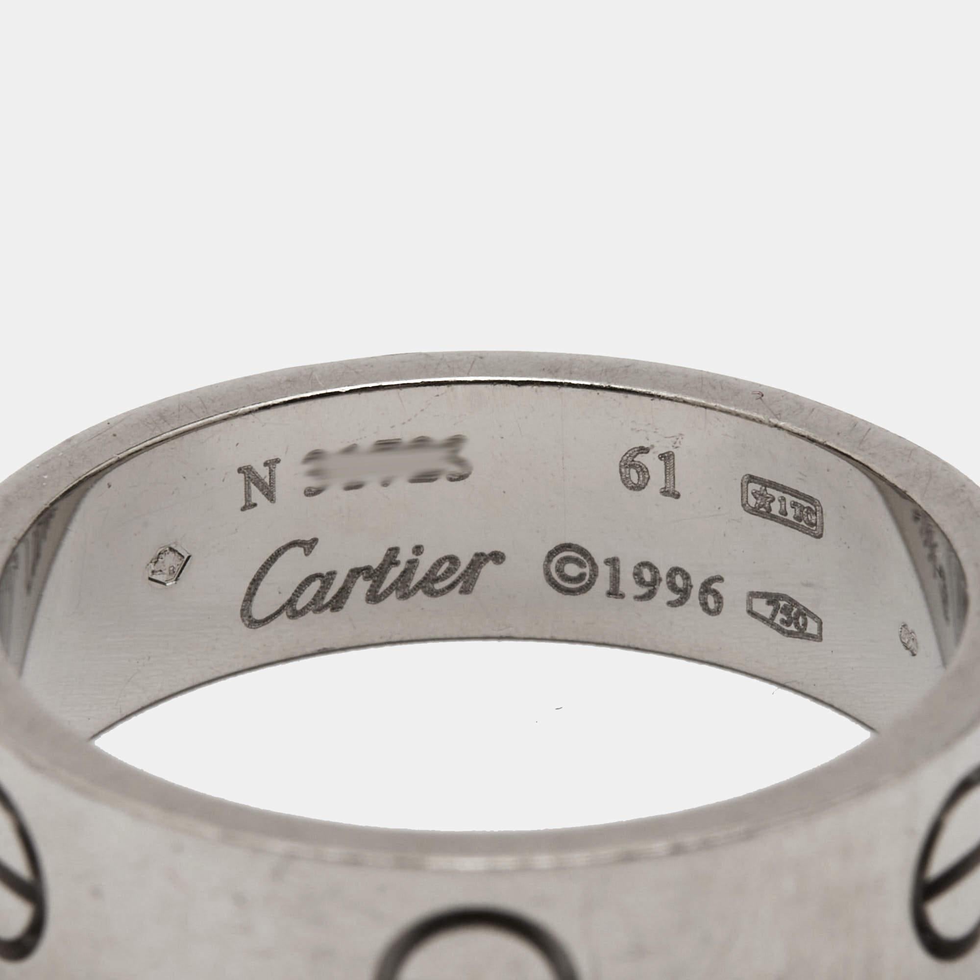 Cartier Love Vintage 18K White Gold Band Ring 61 3