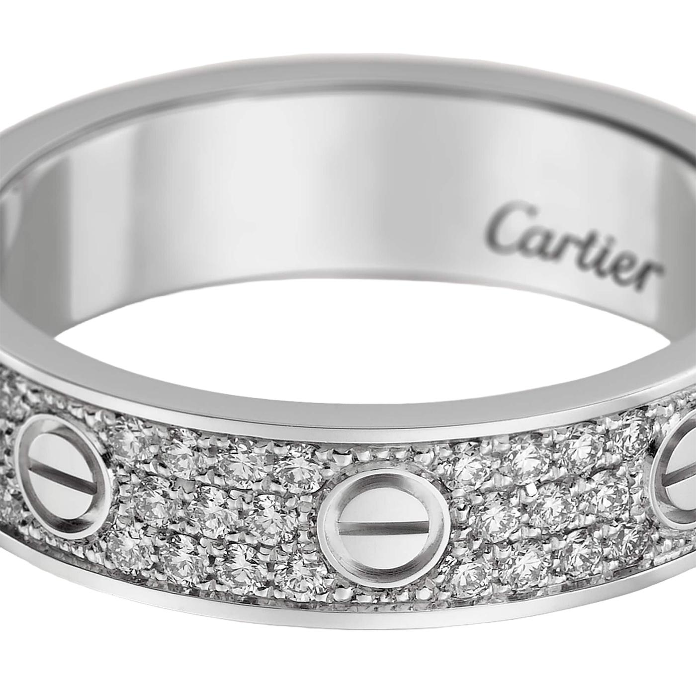 Brilliant Cut Cartier Love Wedding Band Brilliant-Cut Diamond-Paved 18K White Gold Ring For Sale