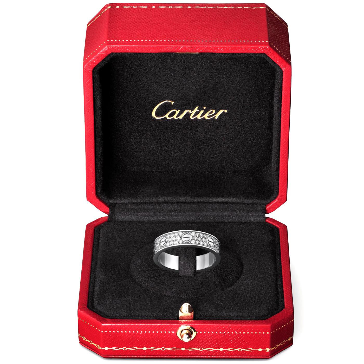 Modernist Cartier Love Wedding Band Brilliant-Cut Diamond-Paved 18K White Gold Ring