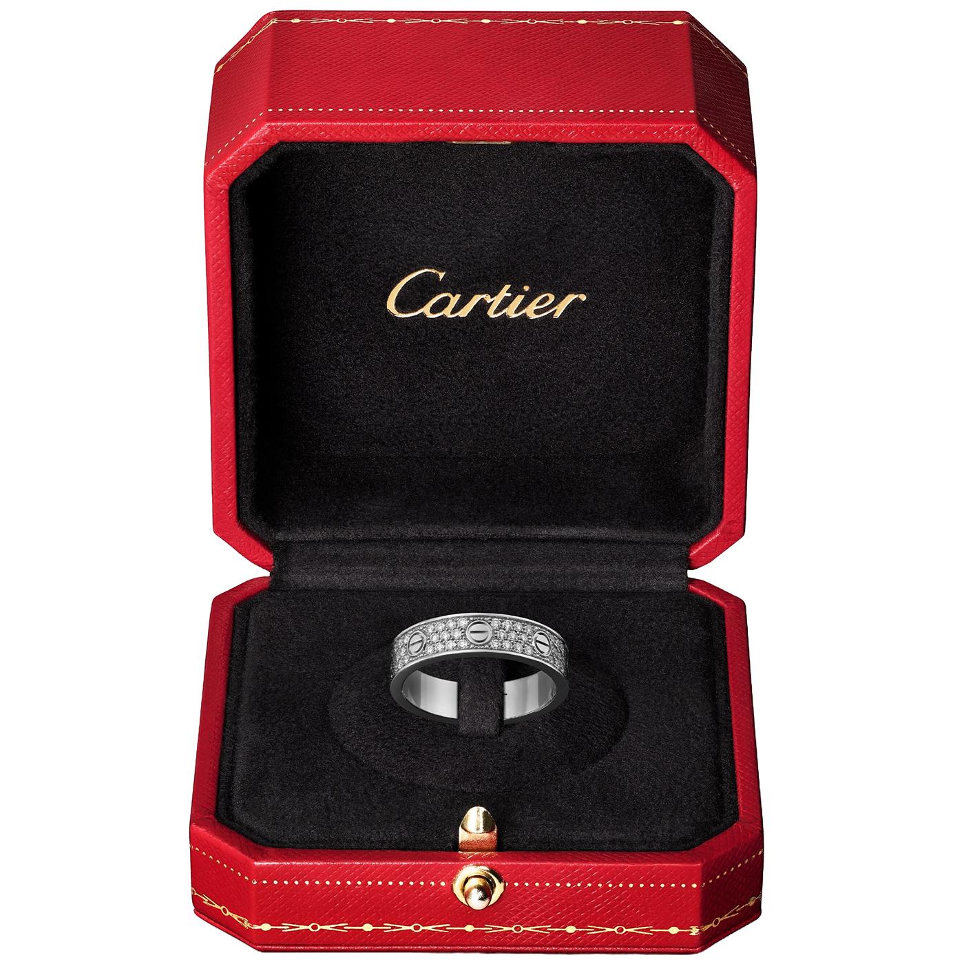 Cartier Love Wedding Band Brilliant-Cut Diamond-Paved 18K White Gold Ring For Sale 1