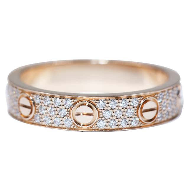 Cartier Love Wedding Band Diamond-Paved Ring in Pink Gold For Sale at ...