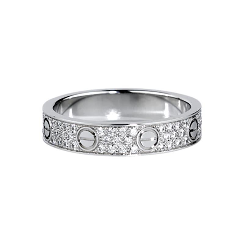 Cartier Love Wedding Band Diamond-Paved White Gold Ring For Sale