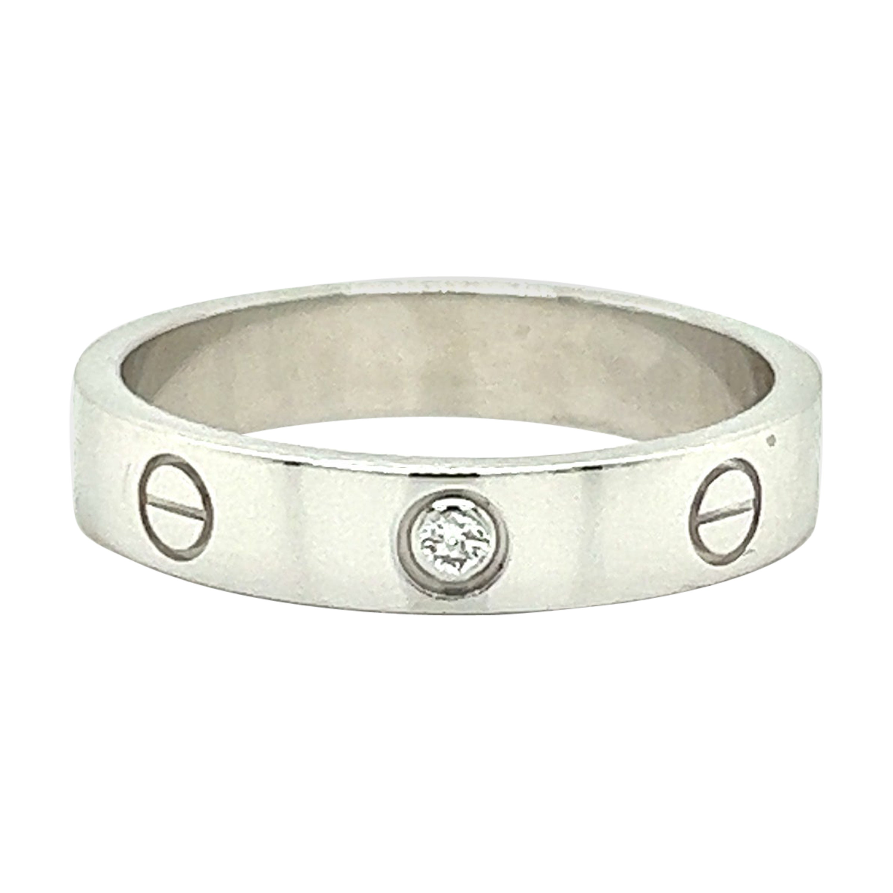 Cartier Love Wedding Band One Diamond Thin Ring White Gold Size 56