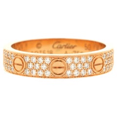 Cartier Love Wedding Band Pave Diamonds Ring 18K Rose Gold and Diamonds
