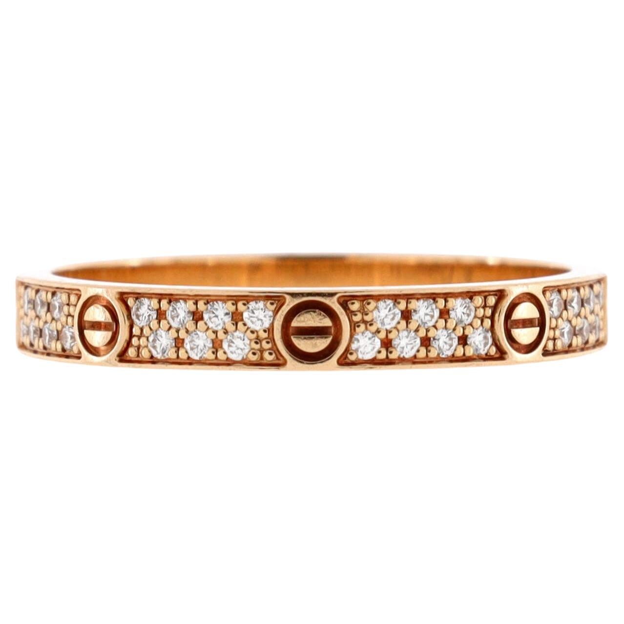 Cartier Love Wedding Band Pave Diamonds Ring 18k Rose Gold and Diamonds Small