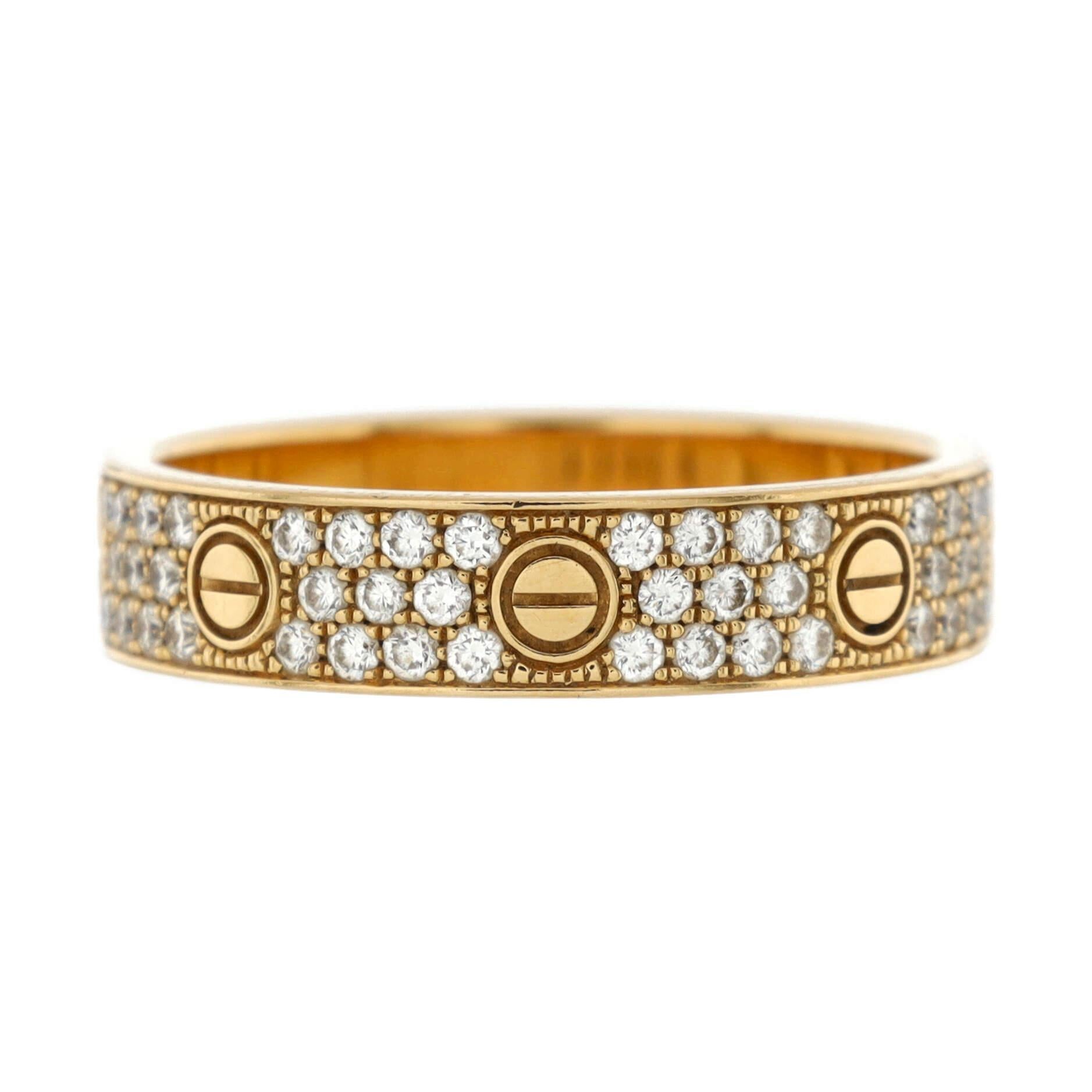 Condition: Very good. Moderate wear throughout.
Accessories: No Accessories
Measurements: Size: 8.75 - 59, Width: 4.85 mm
Designer: Cartier
Model: Love Wedding Band Pave Diamonds Ring 18K Yellow Gold and Diamonds
Exterior Color: Yellow Gold
Item
