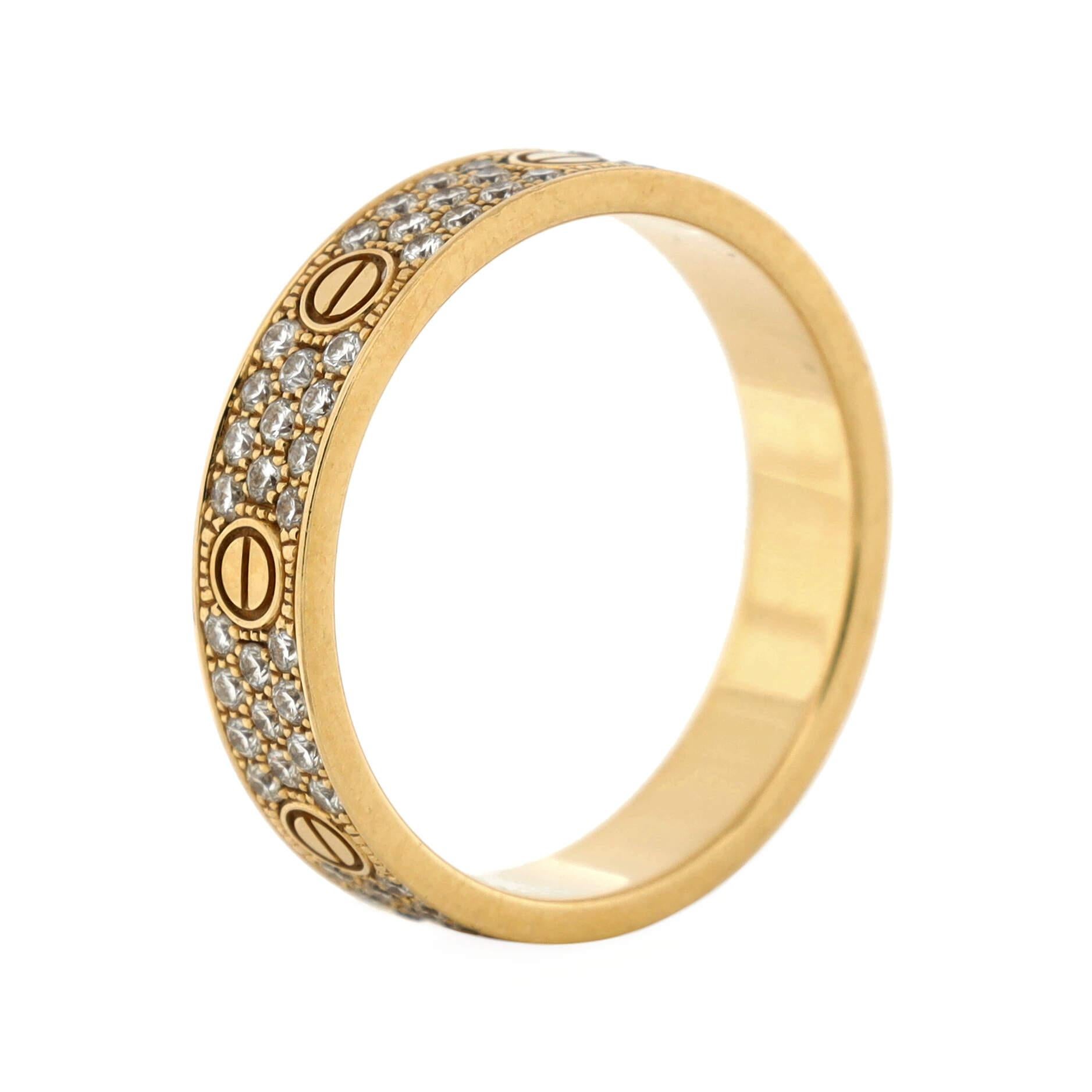 Cartier Love Wedding Band Pave Diamonds Ring 18K Yellow Gold and Diamonds In Good Condition In New York, NY