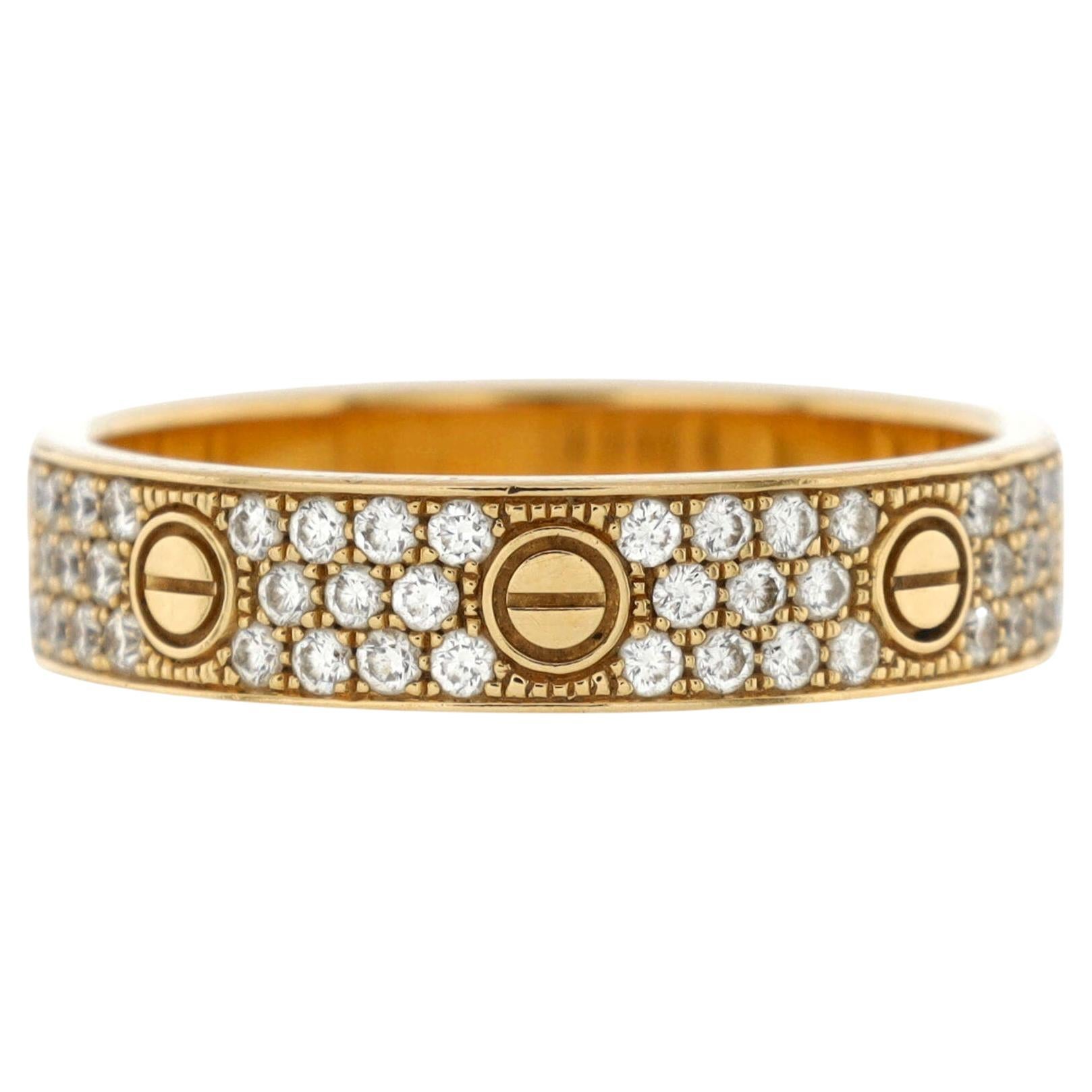 Cartier Love Wedding Band Pave Diamonds Ring 18K Yellow Gold and Diamonds