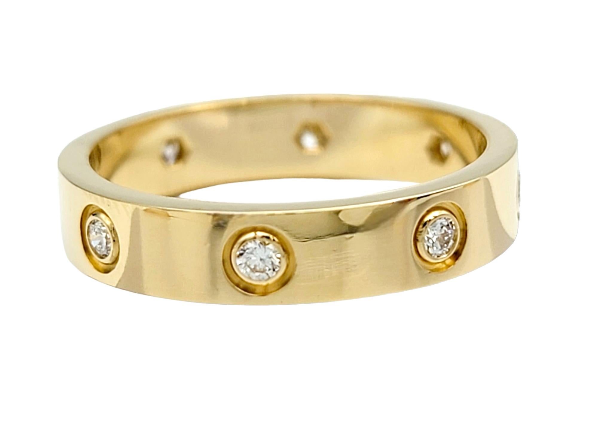 Round Cut Cartier Love Wedding Band Ring with 8 Diamonds in 18 Karat Yellow Gold, 4mm For Sale