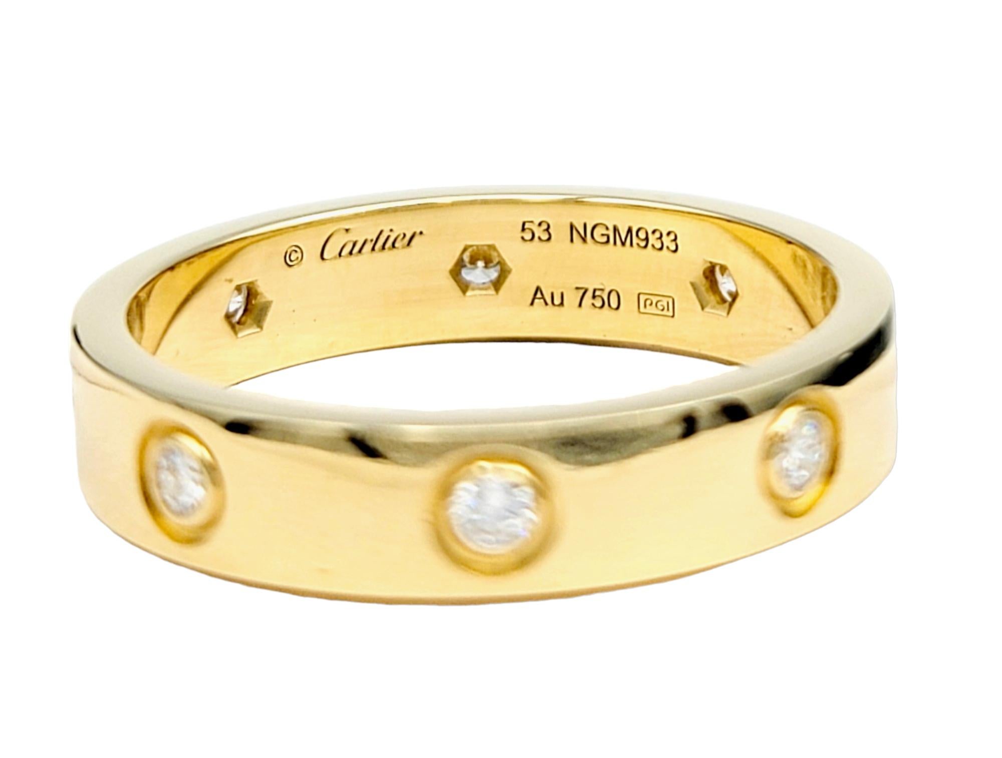 Cartier Love Wedding Band Ring with 8 Diamonds in 18 Karat Yellow Gold, 4mm In Good Condition For Sale In Scottsdale, AZ