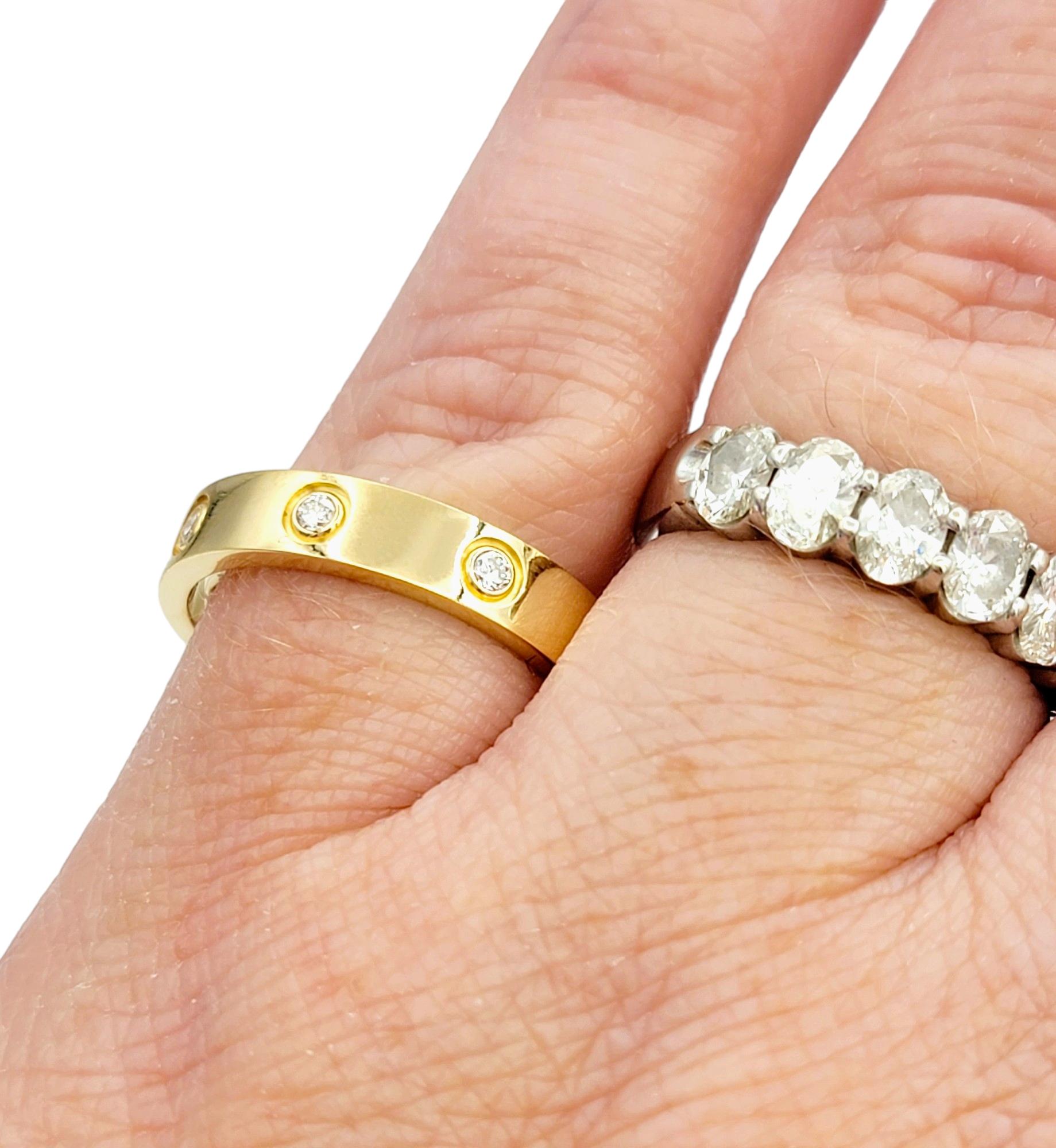 Women's or Men's Cartier Love Wedding Band Ring with 8 Diamonds in 18 Karat Yellow Gold, 4mm For Sale