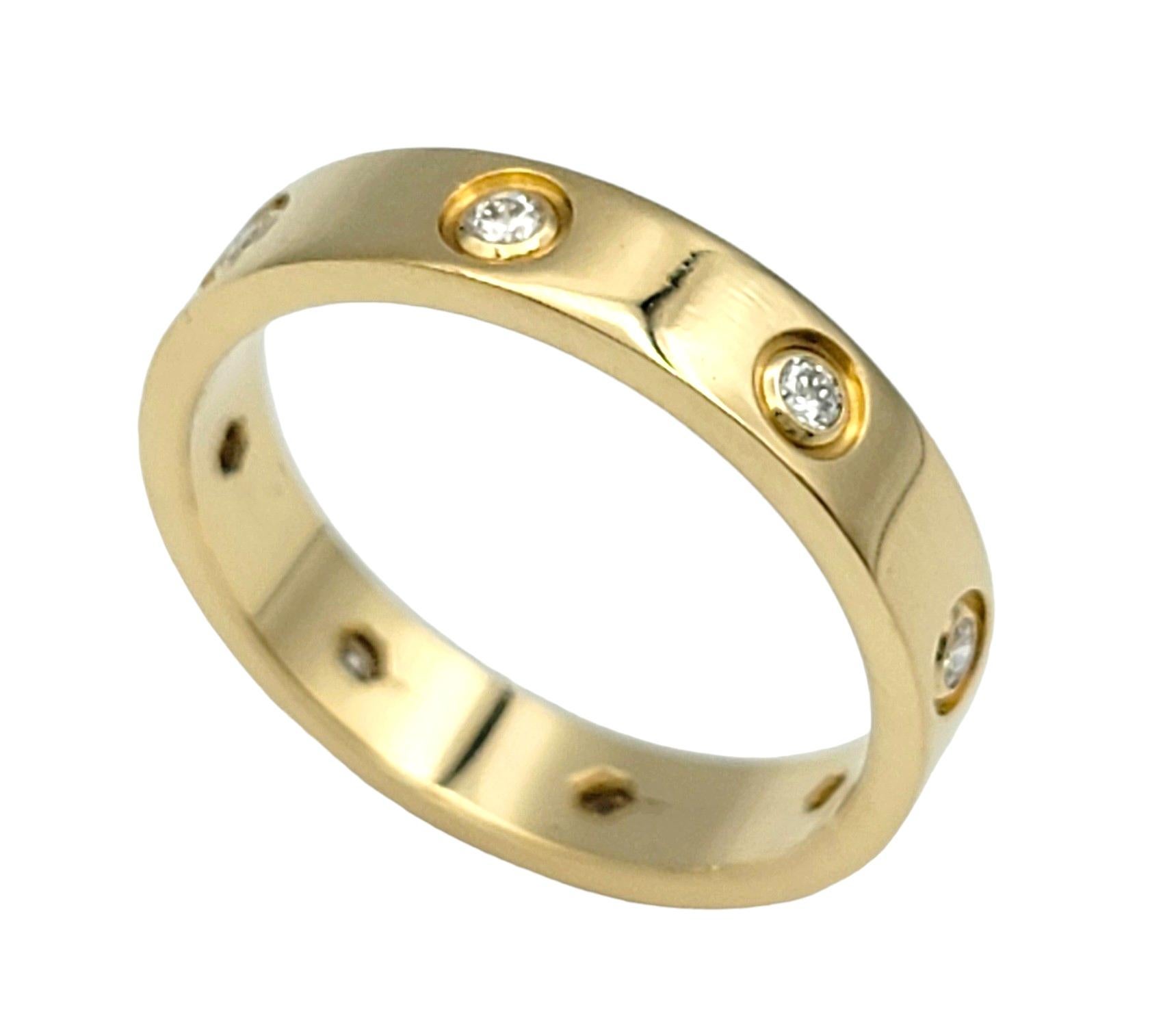 Contemporary Cartier Love Wedding Band Ring with Diamonds Set in 18 Karat Yellow Gold For Sale