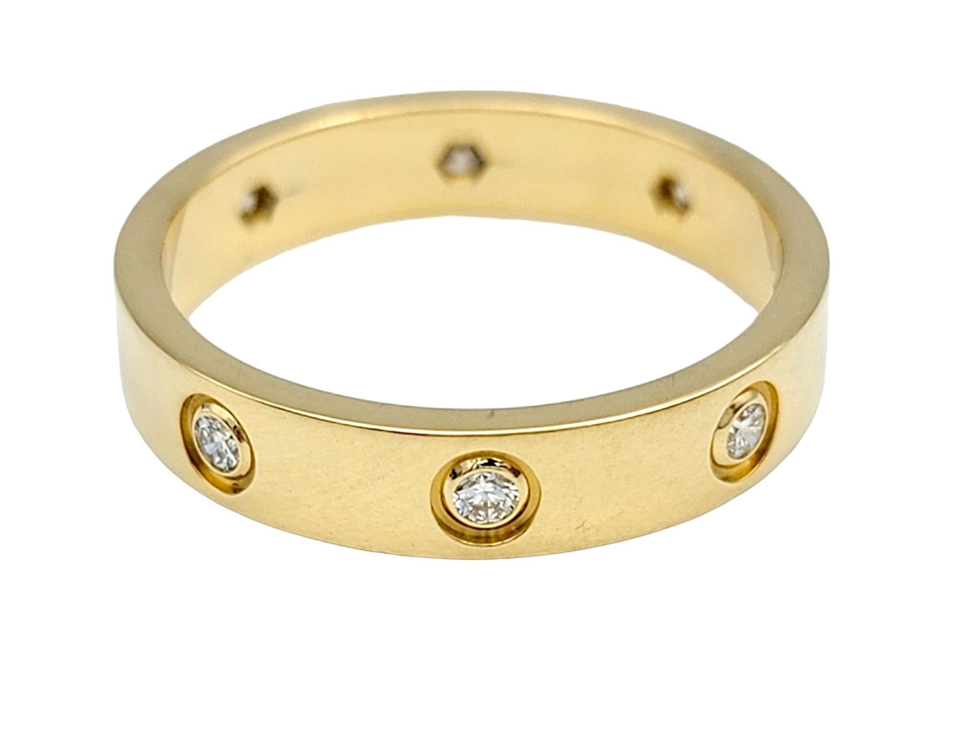 Round Cut Cartier Love Wedding Band Ring with Diamonds Set in 18 Karat Yellow Gold For Sale