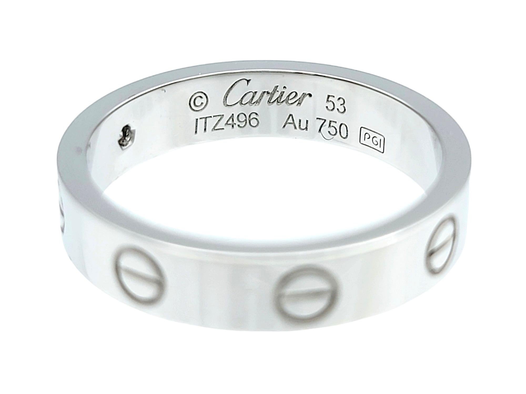 Women's or Men's Cartier Love Wedding Band Ring with Single Round Diamond in 18 Karat White Gold For Sale