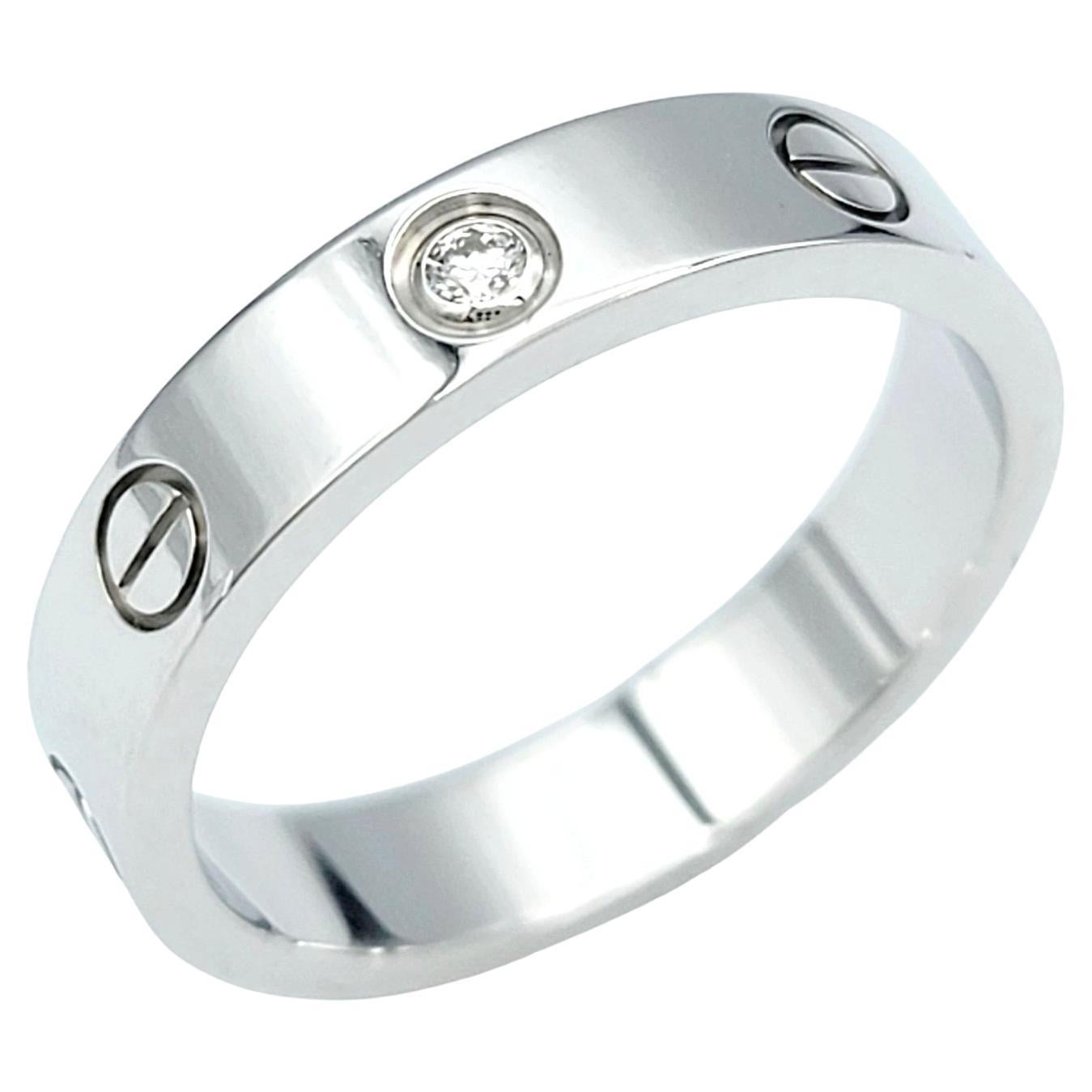 Cartier Love Wedding Band Ring with Single Round Diamond in 18 Karat White Gold
