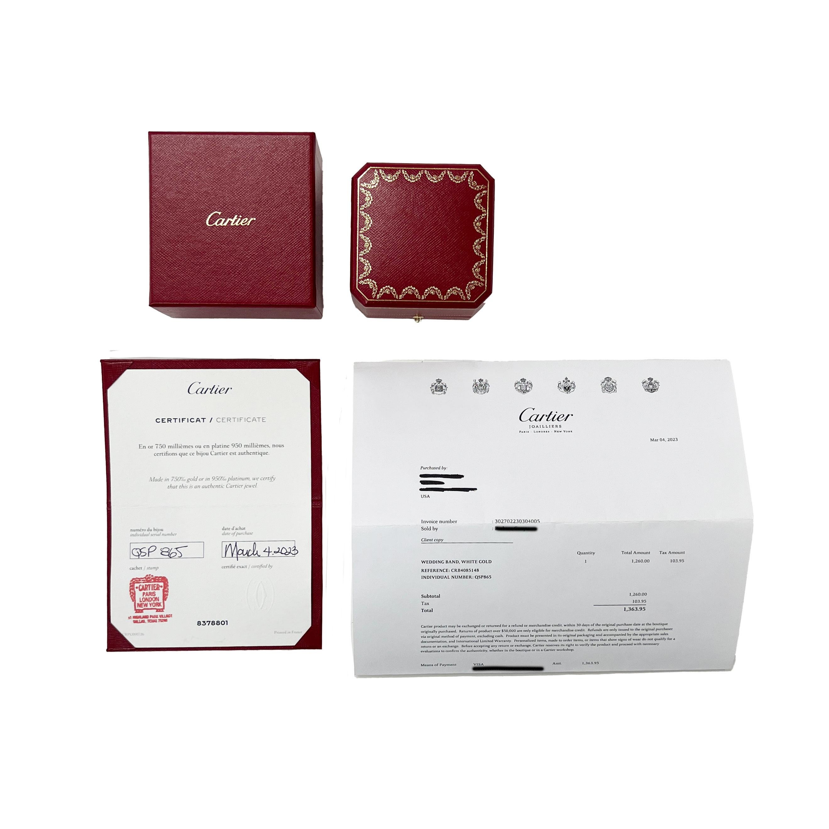 Women's or Men's Cartier Love Wedding Band (White Gold) For Sale