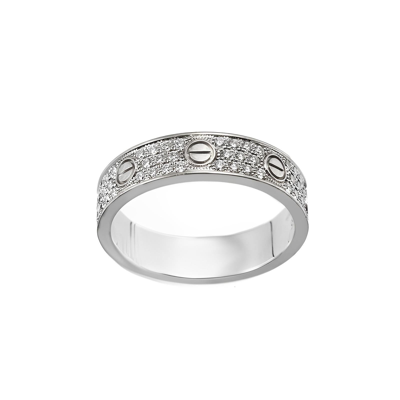 Brilliant Cut Cartier Love Wedding Diamond-Paved White Gold Ring Size 55