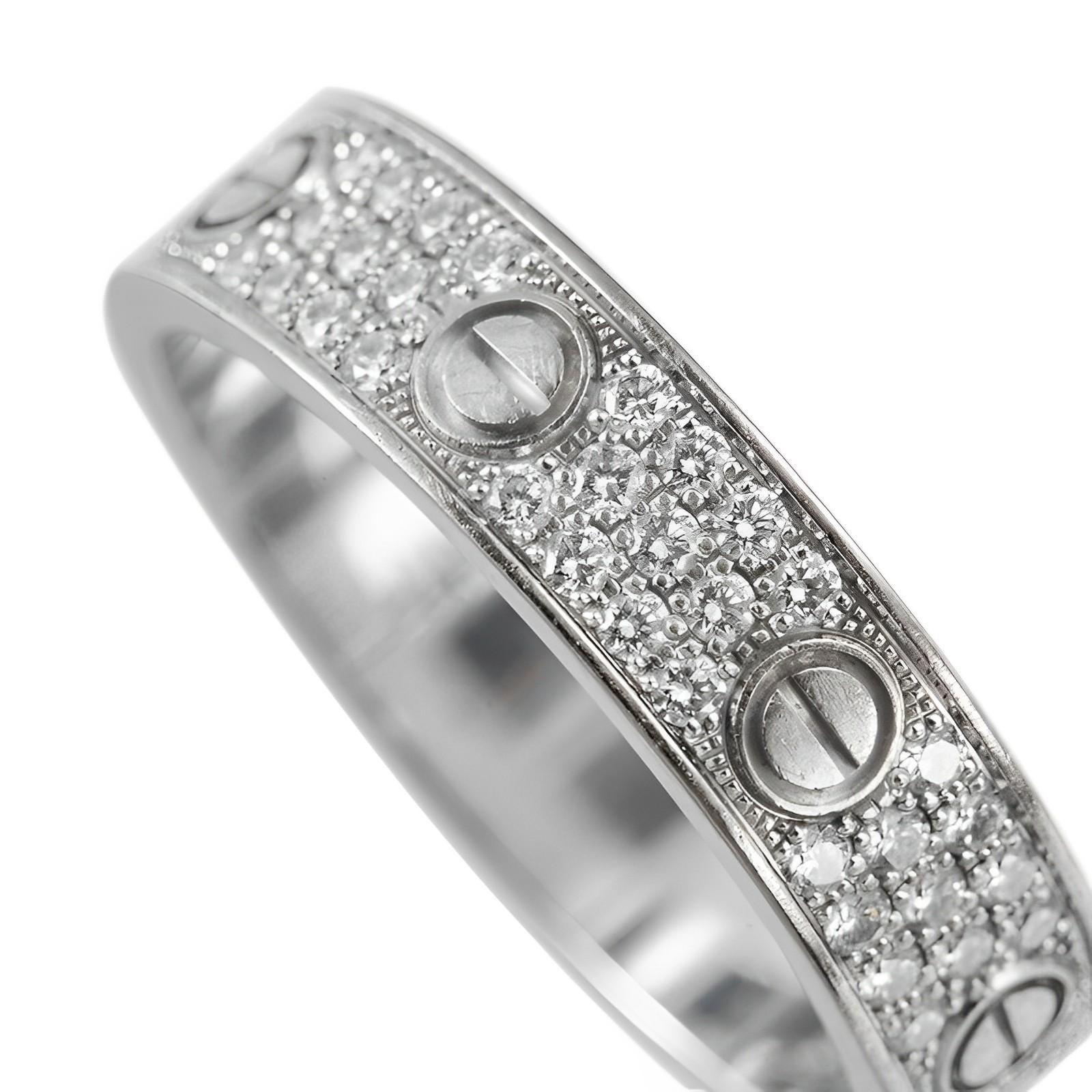 Cartier Love Wedding Diamond-Paved White Gold Ring Size 55 In Excellent Condition In Banbury, GB