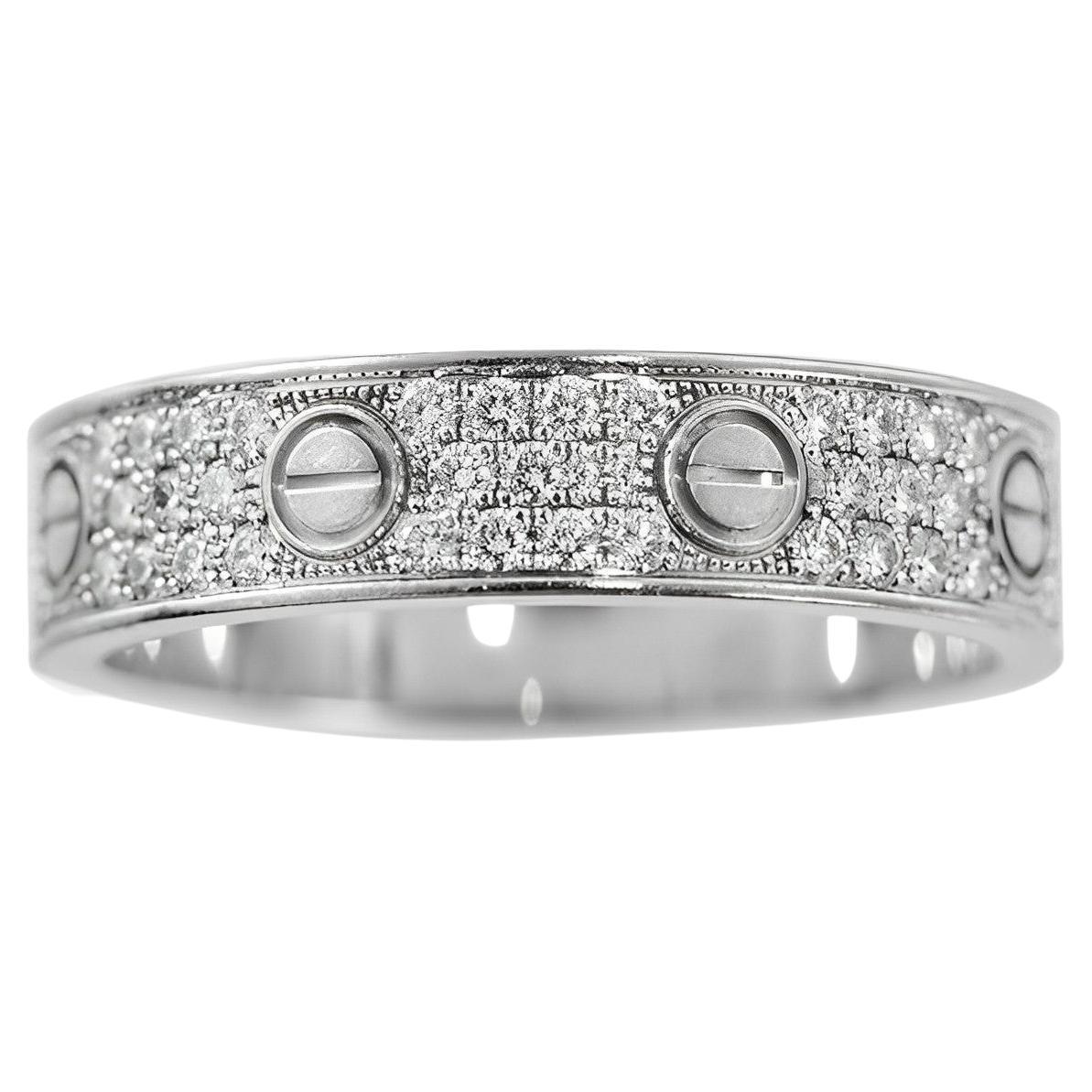 Cartier Love Wedding Diamond-Paved White Gold Ring Size 55