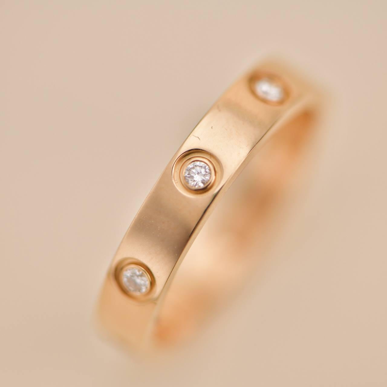 Brilliant Cut Cartier Love Wedding Ring Rose Gold with 8 Diamonds