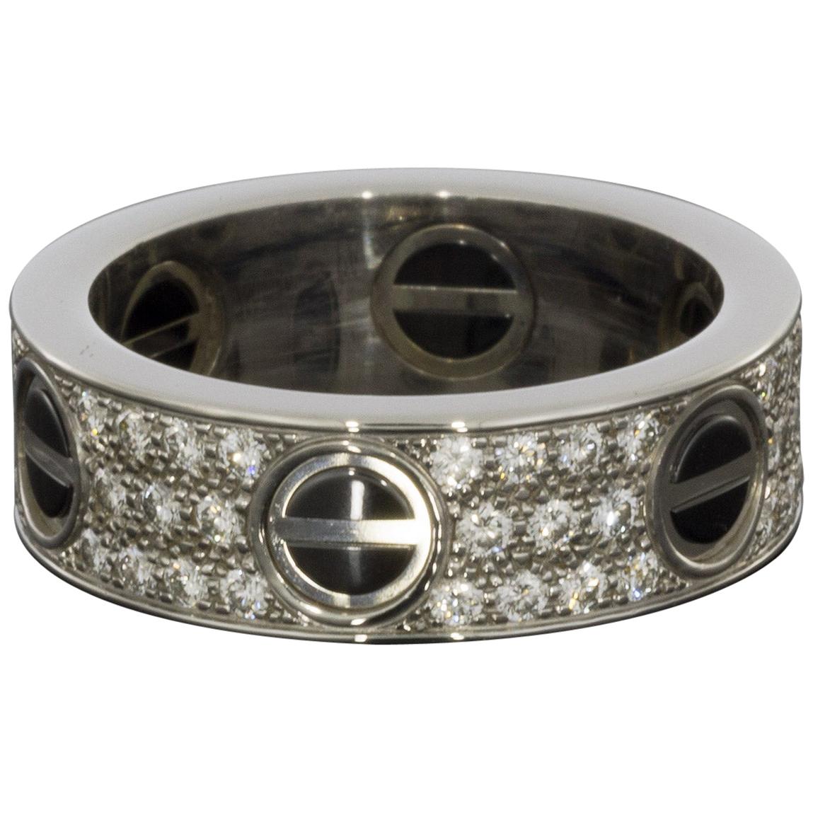 Cartier Love White Gold 0.74 Carat Round Diamond Band Ladies Fashion Ring