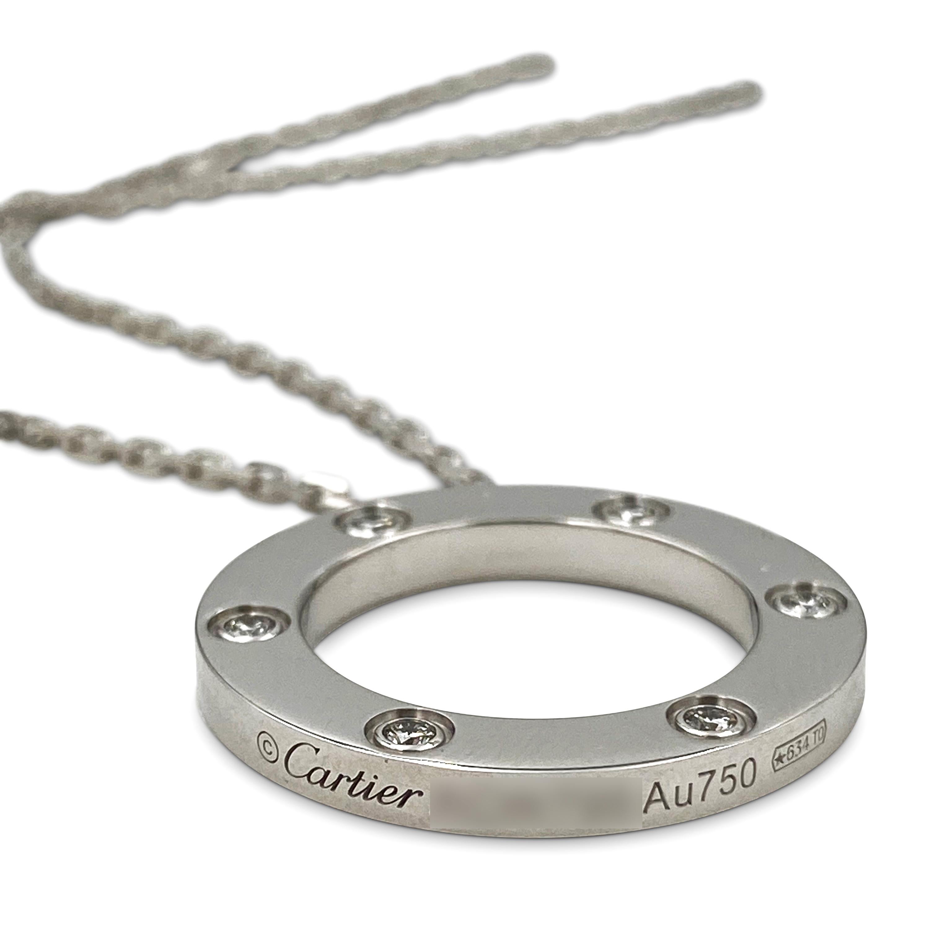 Round Cut Cartier Love White Gold 6 Diamond Love Pendant Necklace