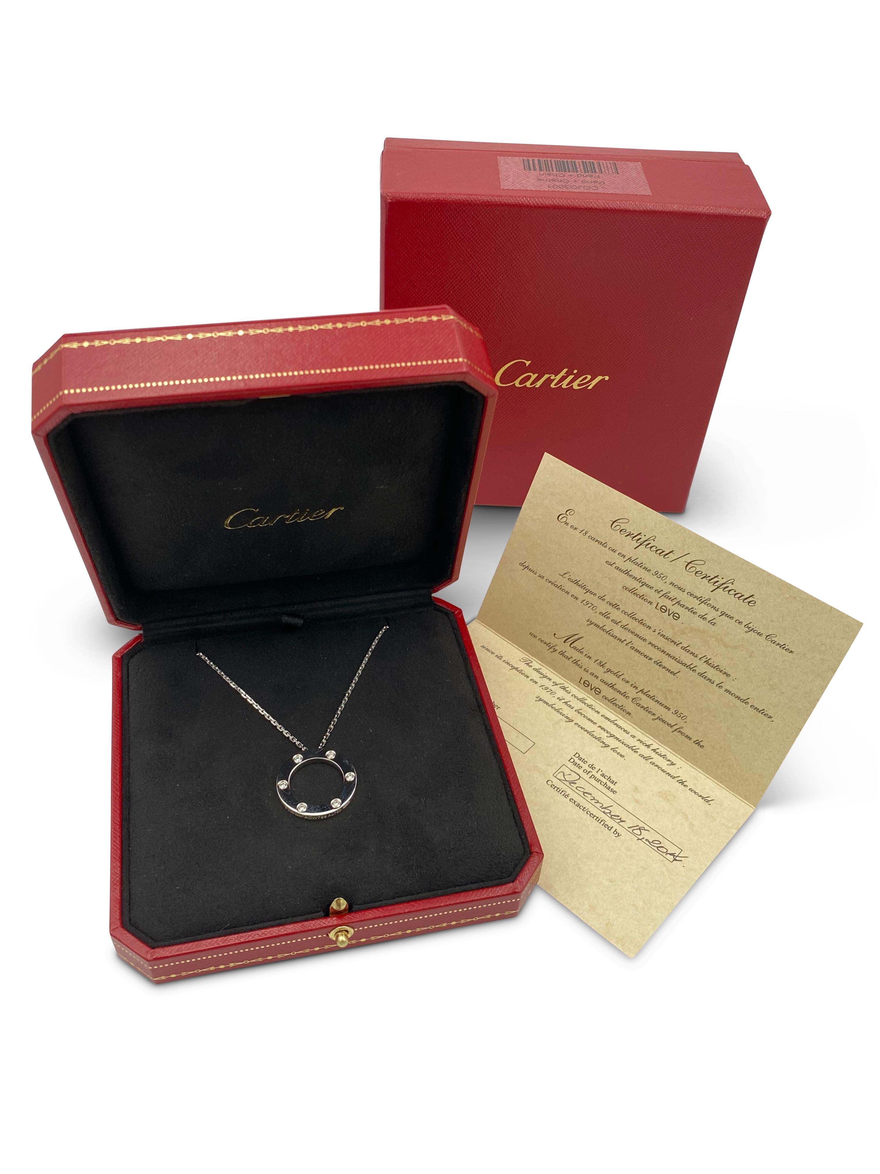 Cartier Love White Gold 6 Diamond Love Pendant Necklace In Excellent Condition In New York, NY