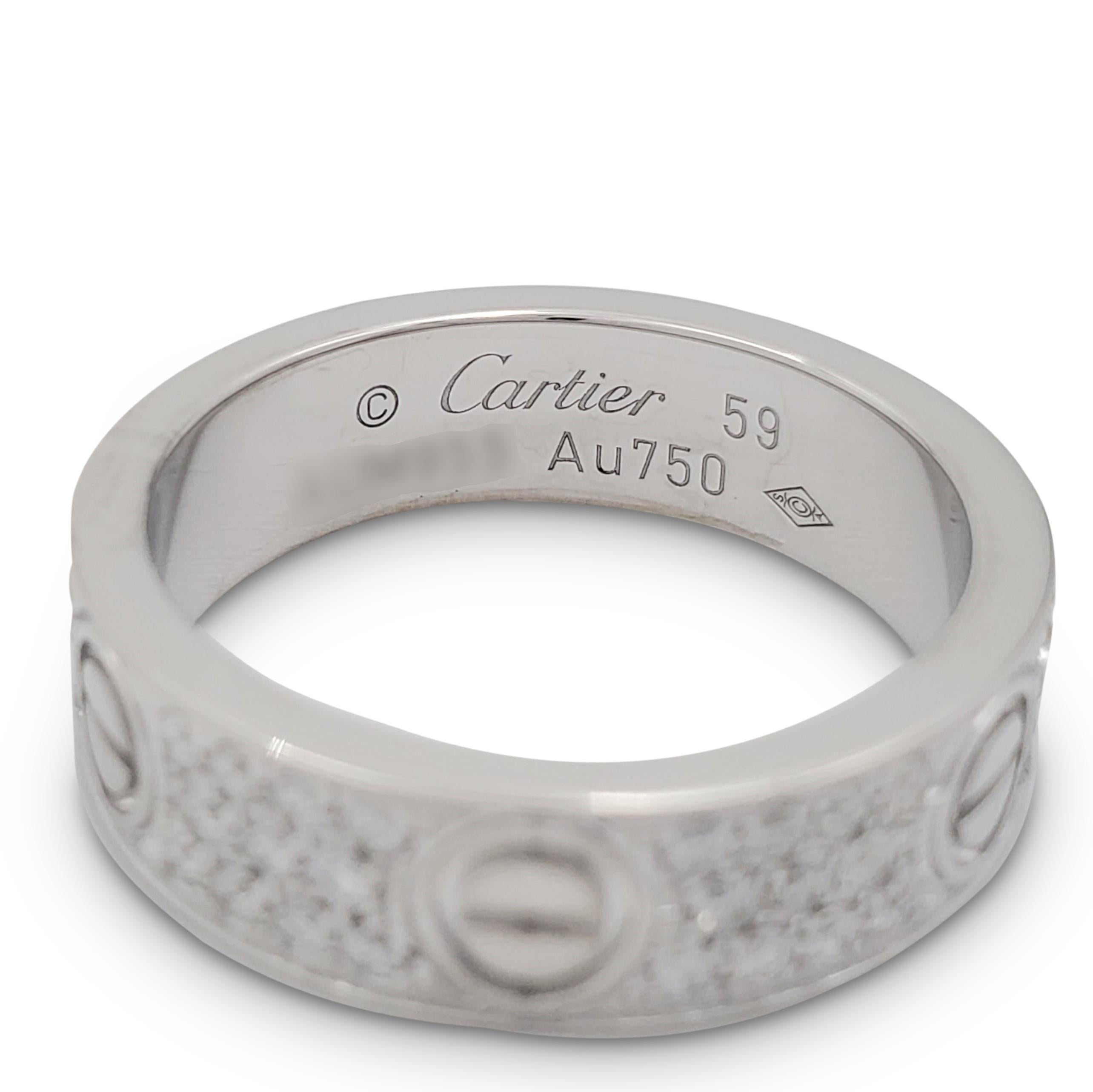 Round Cut Cartier 'Love' White Gold and Diamond Pave Ring For Sale