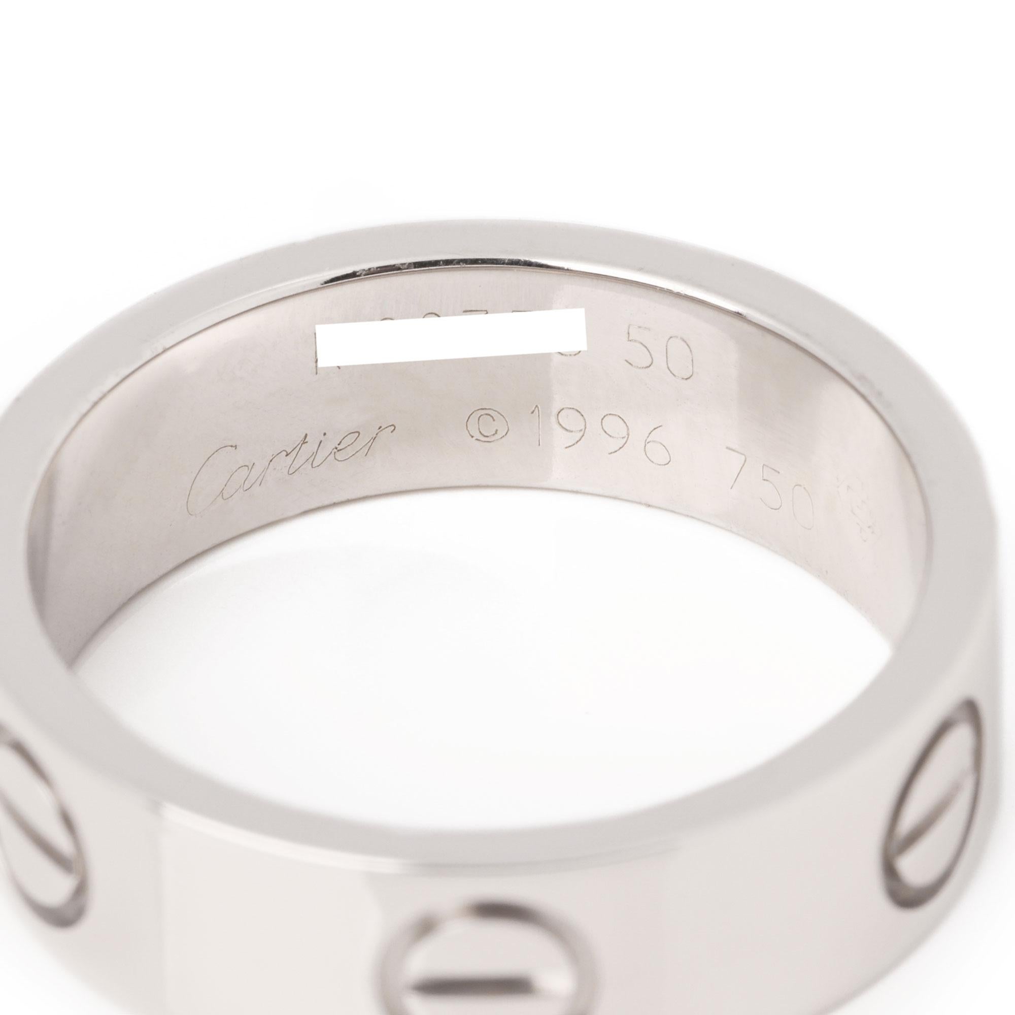 Cartier Love White Gold Band Ring In Excellent Condition In Bishop's Stortford, Hertfordshire