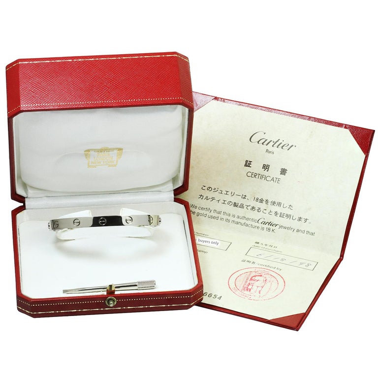 Cartier Love White Gold Bangle Bracelet. New Model. Sz.19 Box Papers For Sale at 1stdibs
