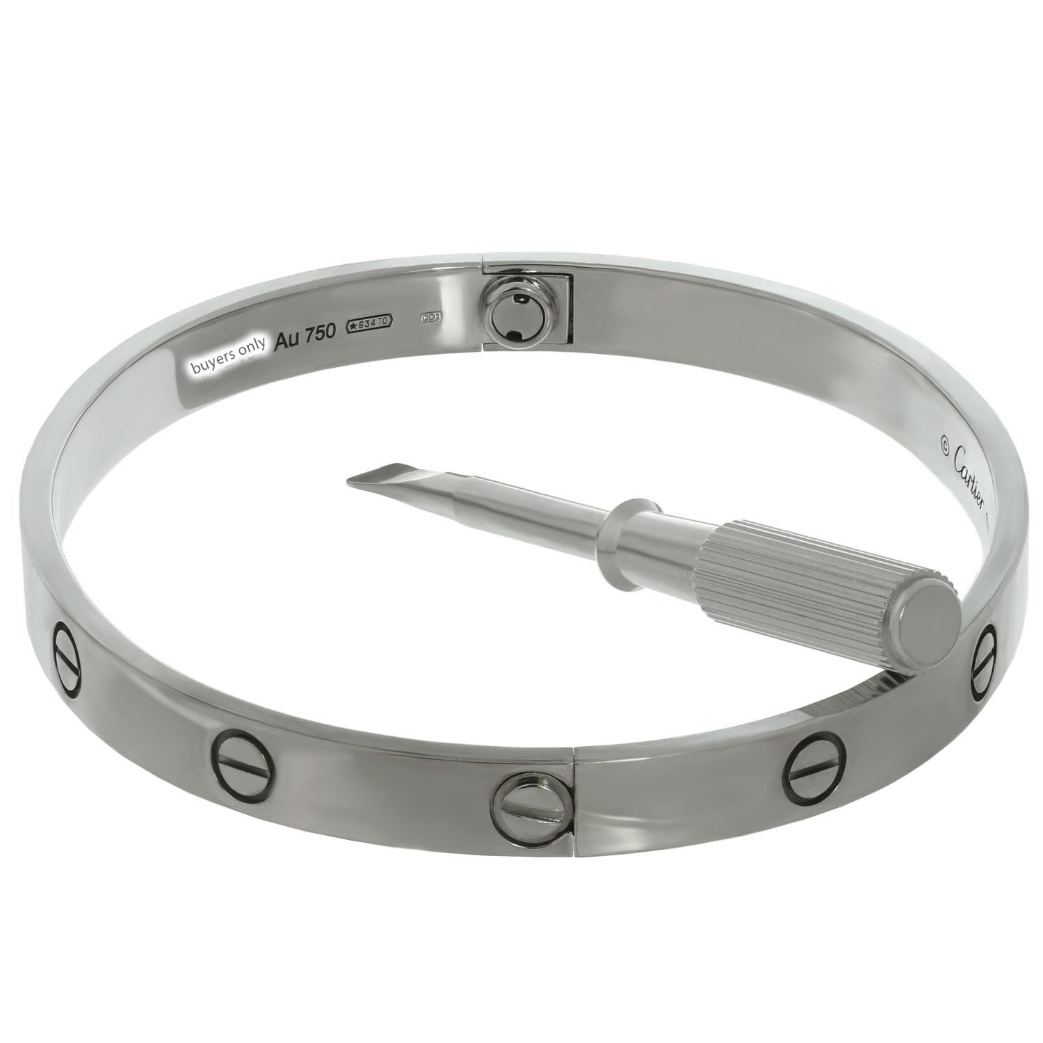 Cartier Love Bracelet 18k White Gold Bracelet  New Model Sz 19  In Excellent Condition In New York, NY