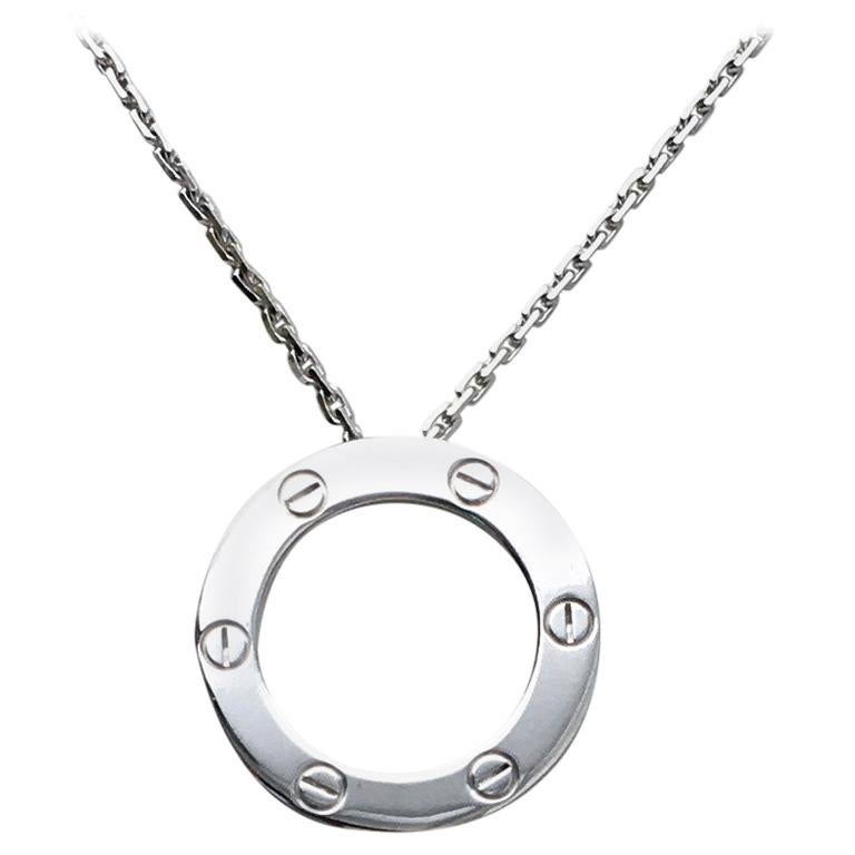 Cartier 'Love' White Gold Circle Charm Pendant Necklace