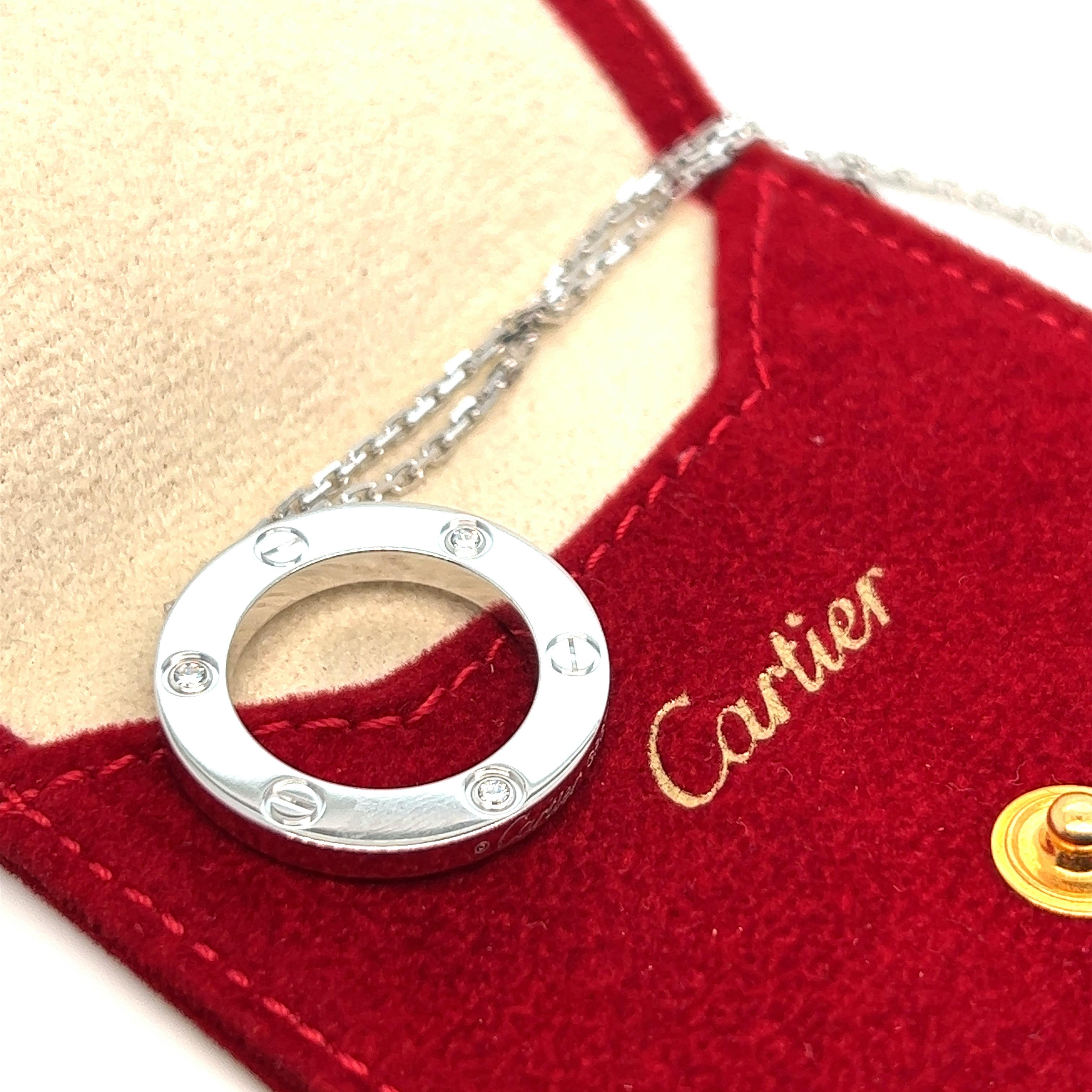 Round Cut Cartier Love White Gold Diamond Necklace For Sale