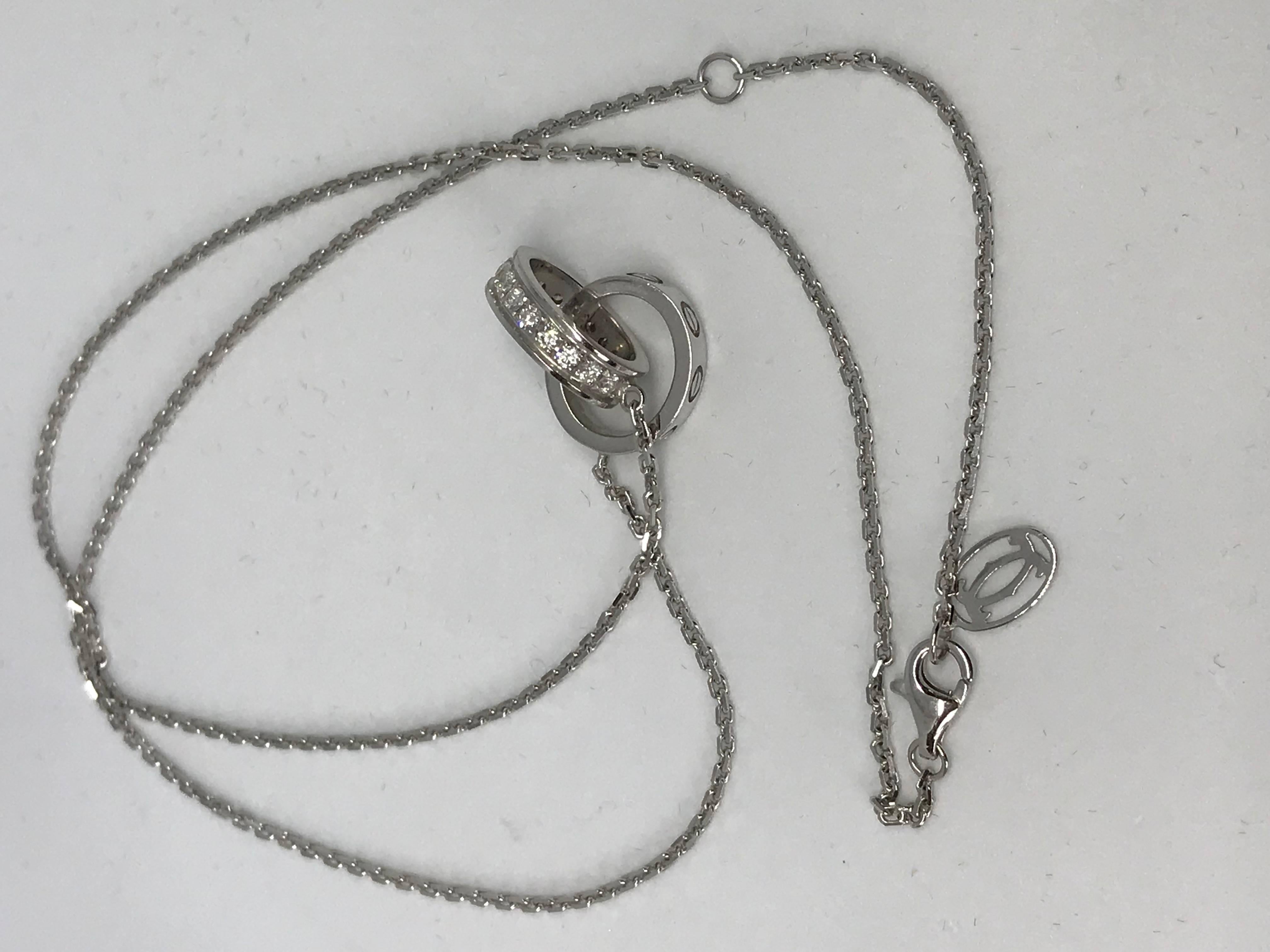 Cartier Love White Gold Diamond Necklace with 17 Inch Chain  In Good Condition For Sale In New York, NY