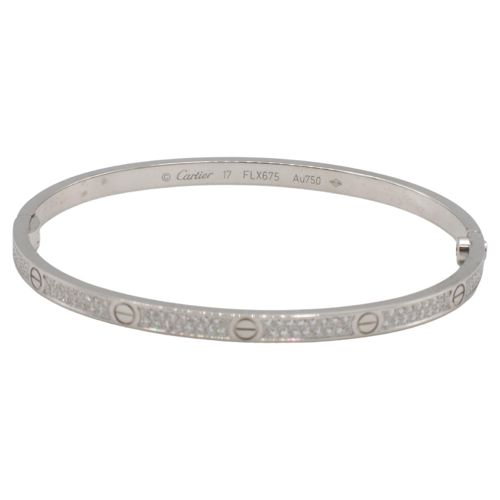 Cartier Liebe Weißgold natürliche Pave Diamant kleine Model Armreif Armband (Rundschliff) im Angebot