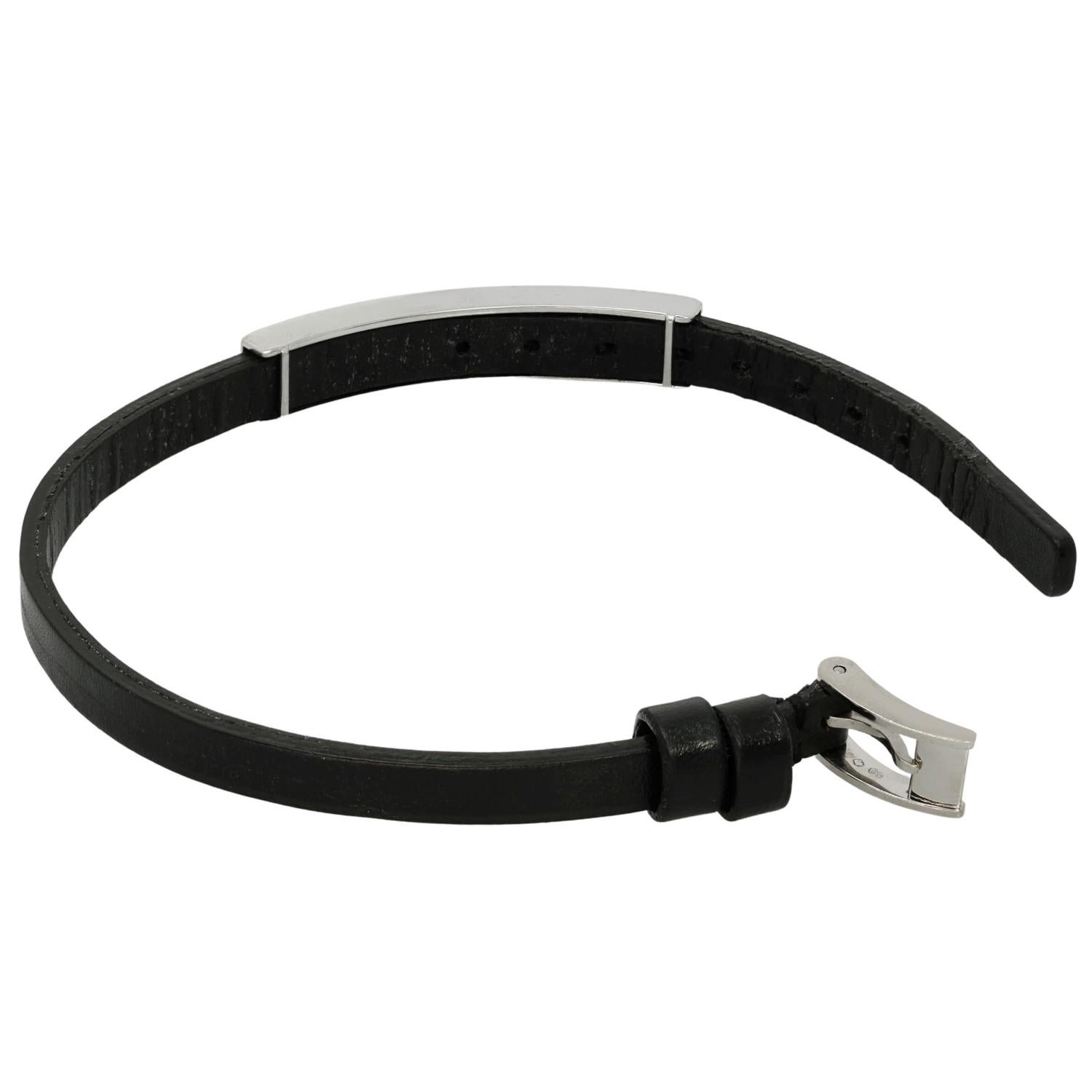 Cartier Love White Gold Slide Bar Leather Strap Bracelet In Excellent Condition In New York, NY