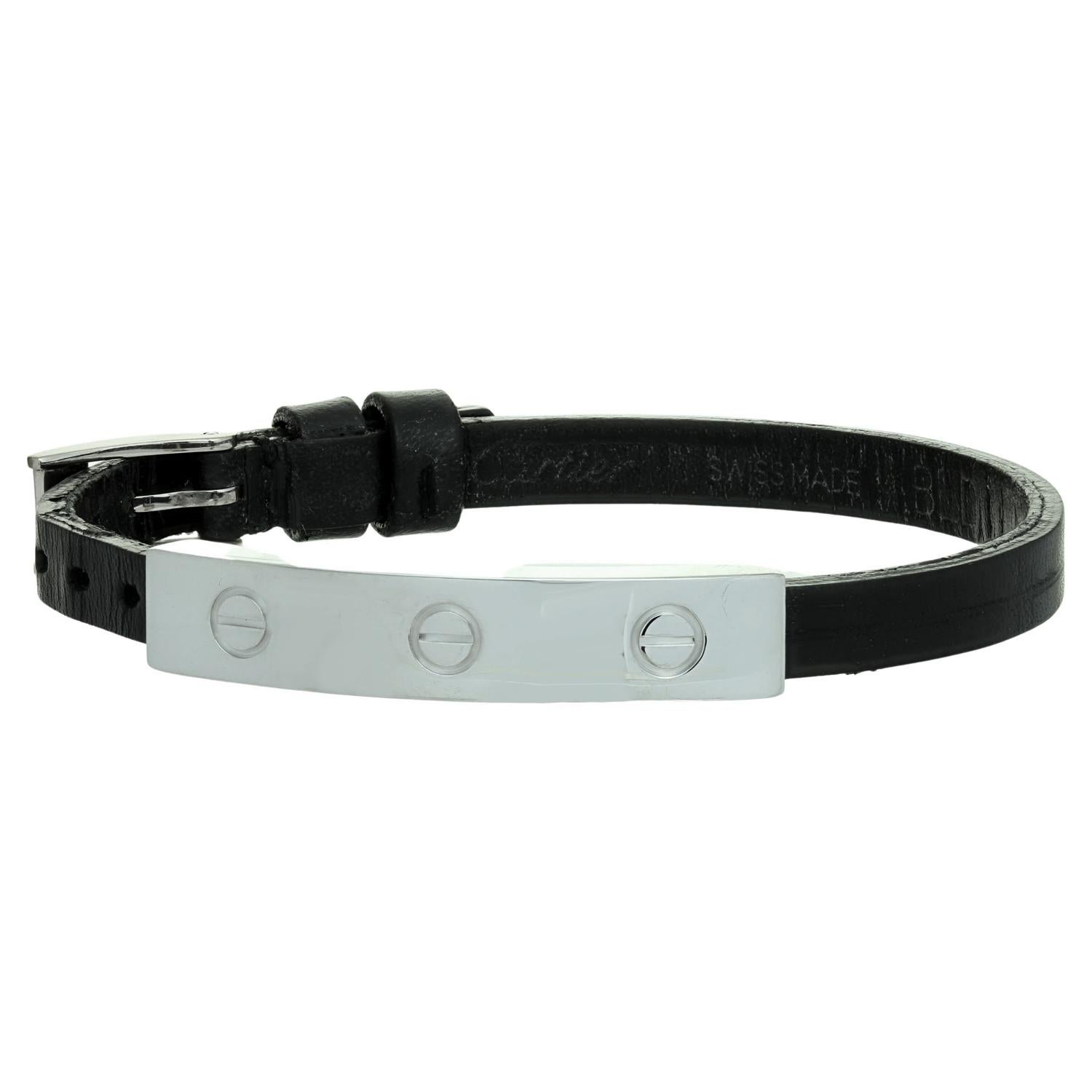 Cartier Love White Gold Slide Bar Leather Strap Bracelet 1