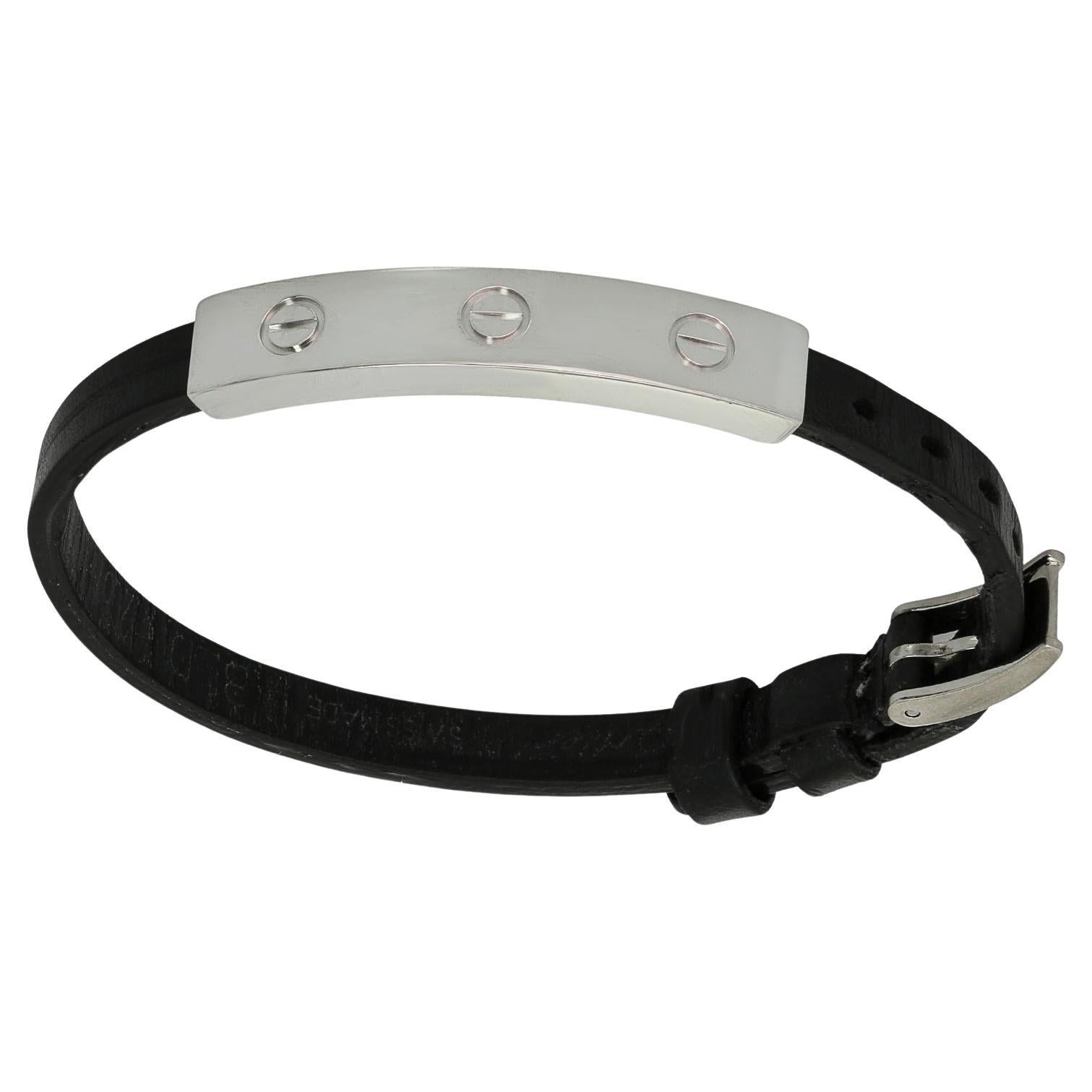 Cartier Love White Gold Slide Bar Leather Strap Bracelet