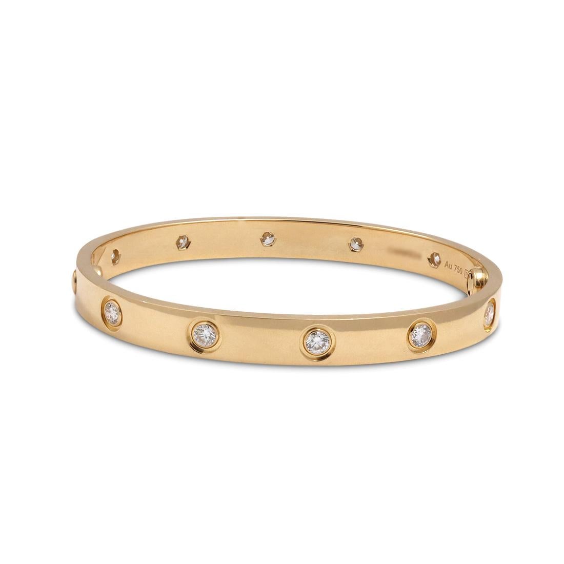 Cartier 'Love' Yellow Gold 10-Diamond Bracelet In Excellent Condition In New York, NY