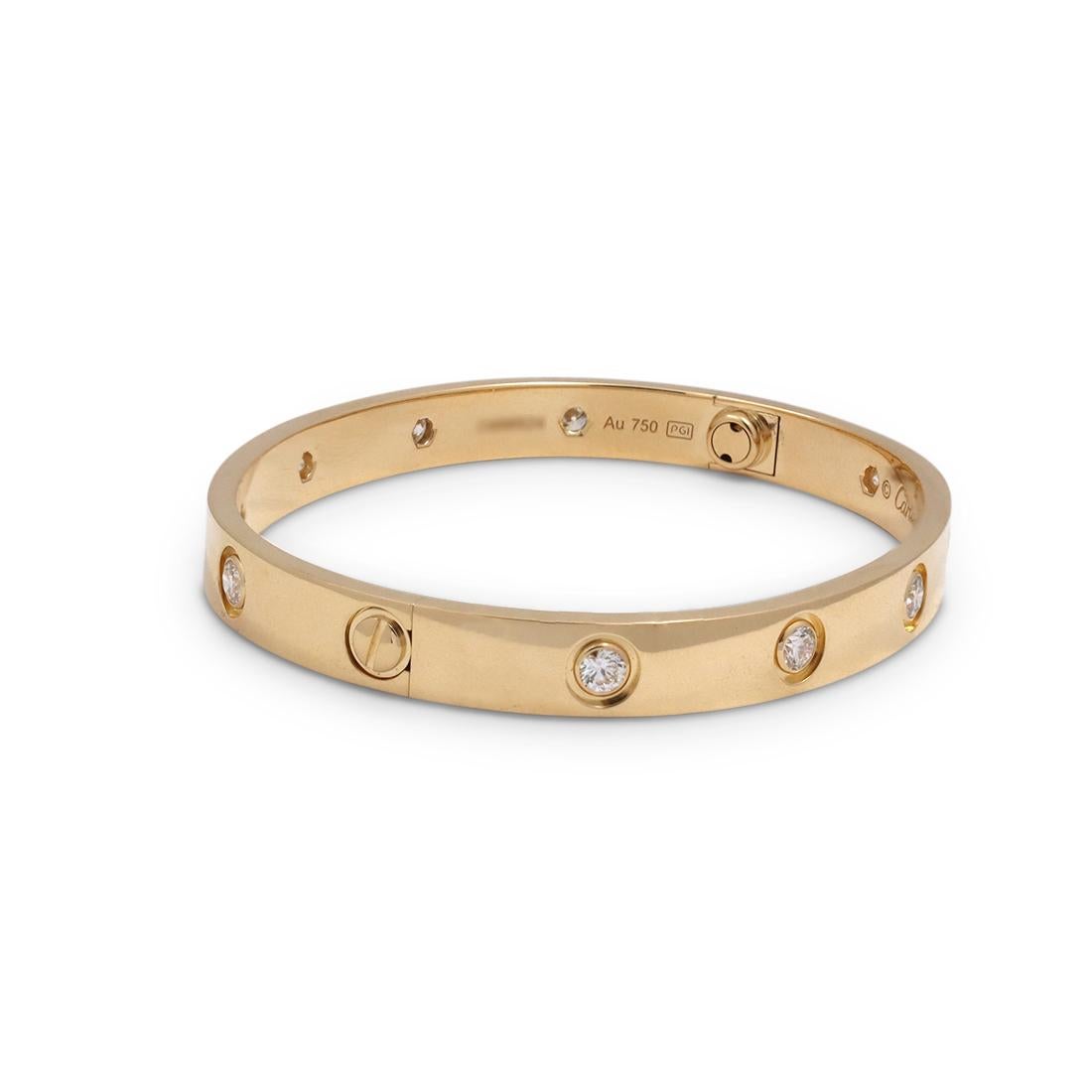 Women's or Men's Cartier 'Love' Yellow Gold 10-Diamond Bracelet